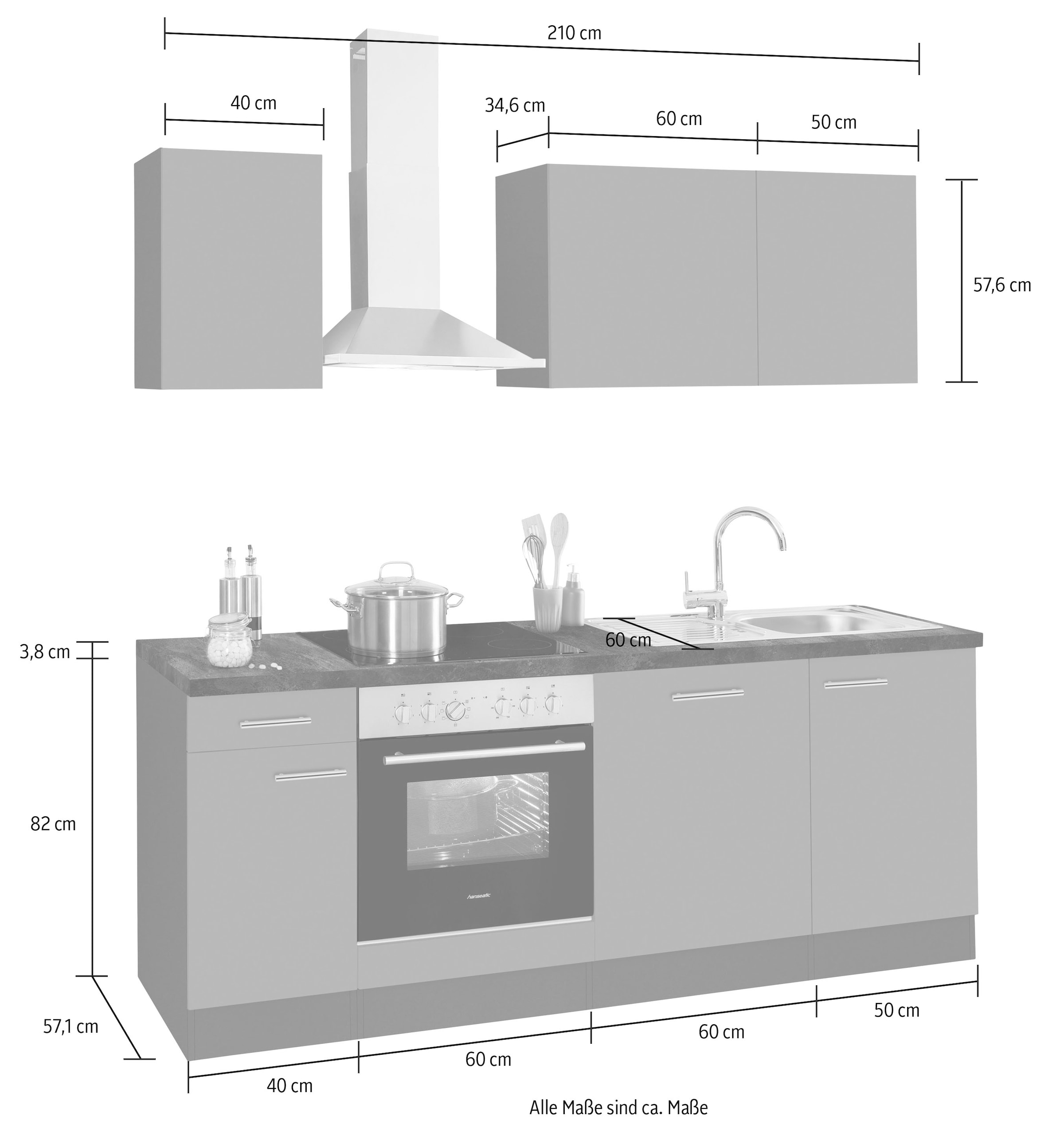 OPTIFIT Küchenzeile »Malika«, Breite OTTO mit Hanseatic-E-Geräten, im inkl. 210 Geschirrspüler kaufen Online Shop cm