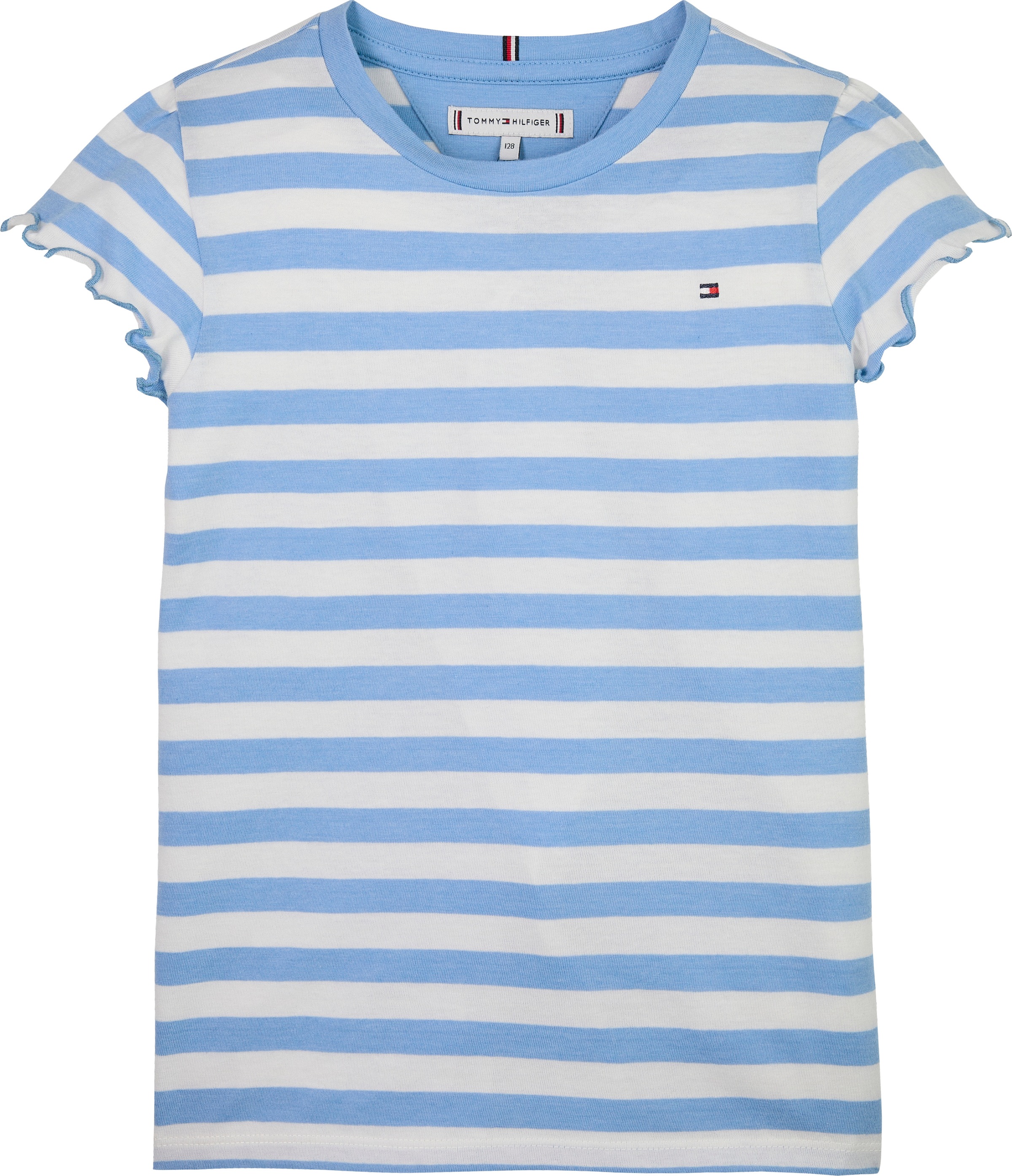 Tommy Hilfiger T-Shirt »ESSENTIAL STRIPE RUFFLE TOP SS« für Kinder bis 16 Jahre, mit gewellter Kante