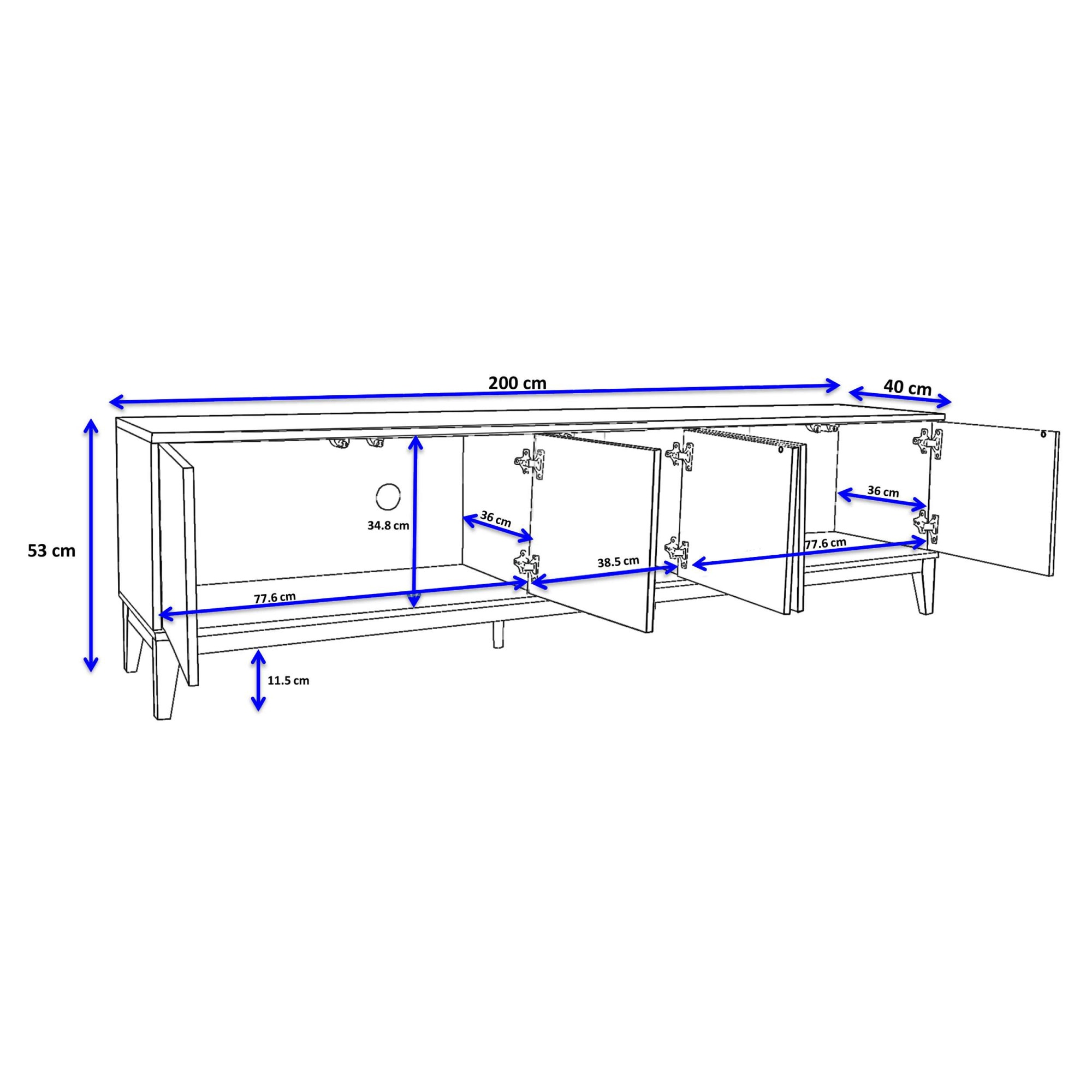 andas Lowboard »Maryd« TV-Kommode mit Kabeldurchführung, Push-to-Open Funktion, Breite 200 cm