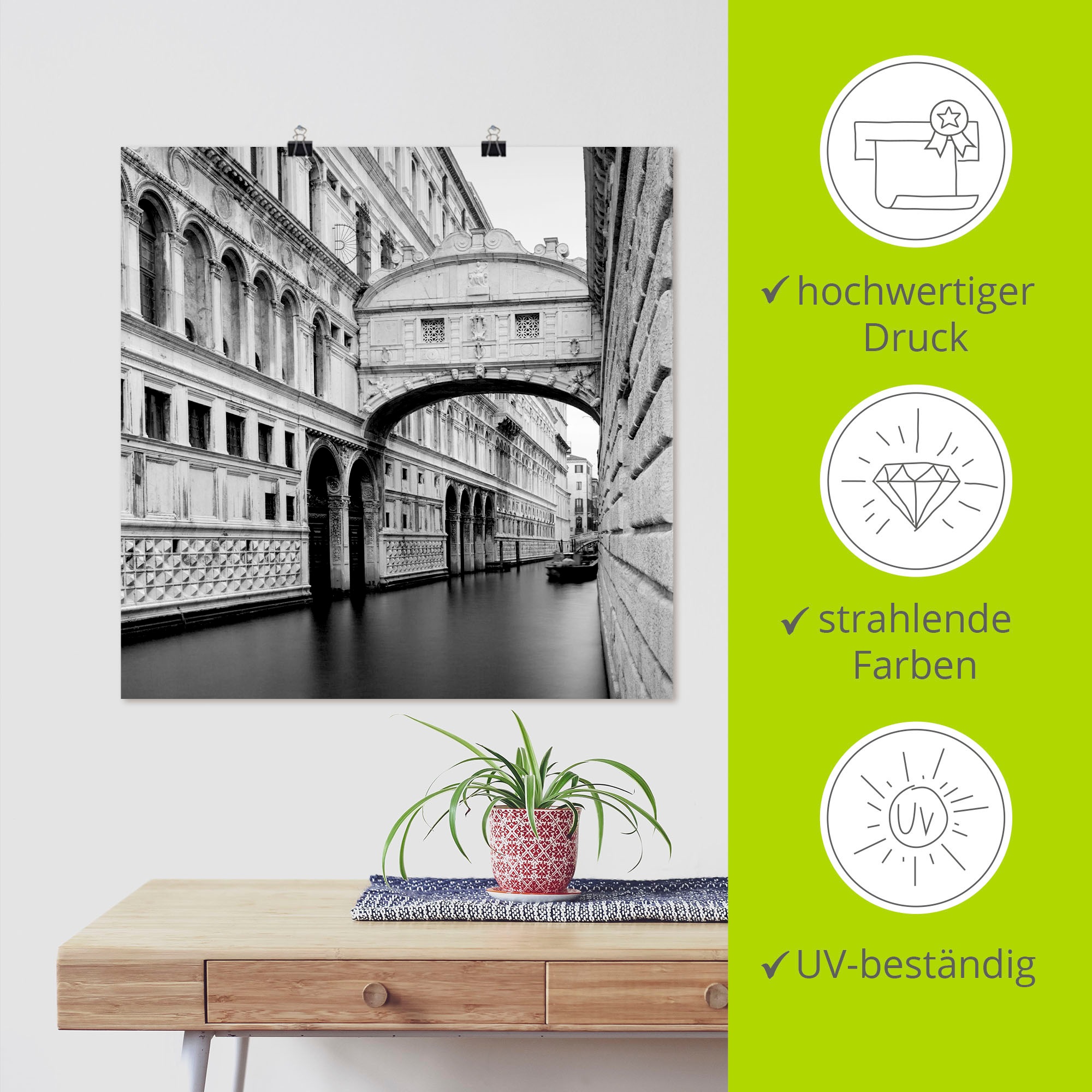 Artland Poster »Seufzerbrücke«, Italien, (1 St.), als Alubild, Leinwandbild, Wandaufkleber oder Poster in versch. Größen