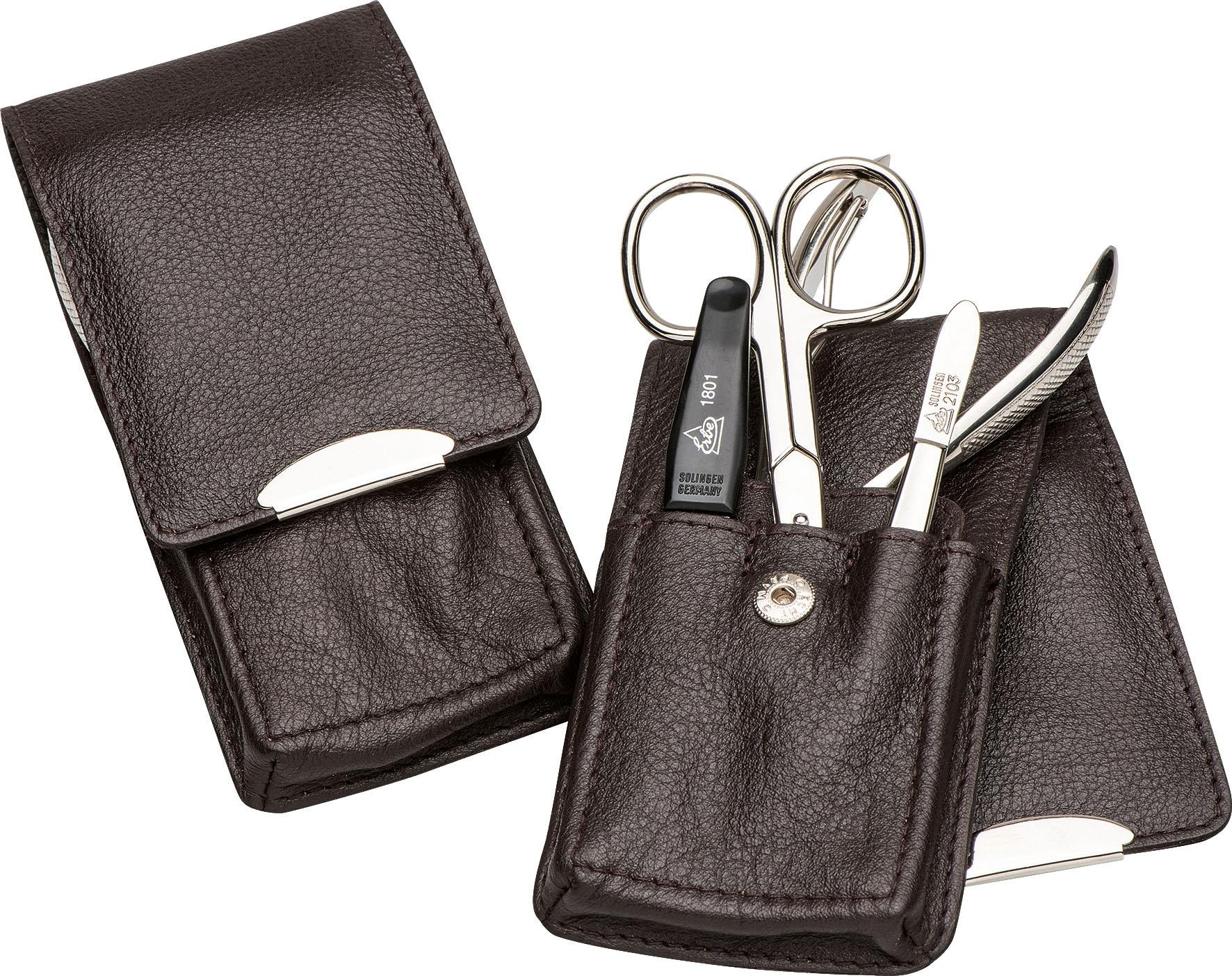 ERBE Maniküre-Etui »Stecketui mit Druckknopfverschluss aus echtem Leder«, bestückt mit Solinger Premium Stahlwaren