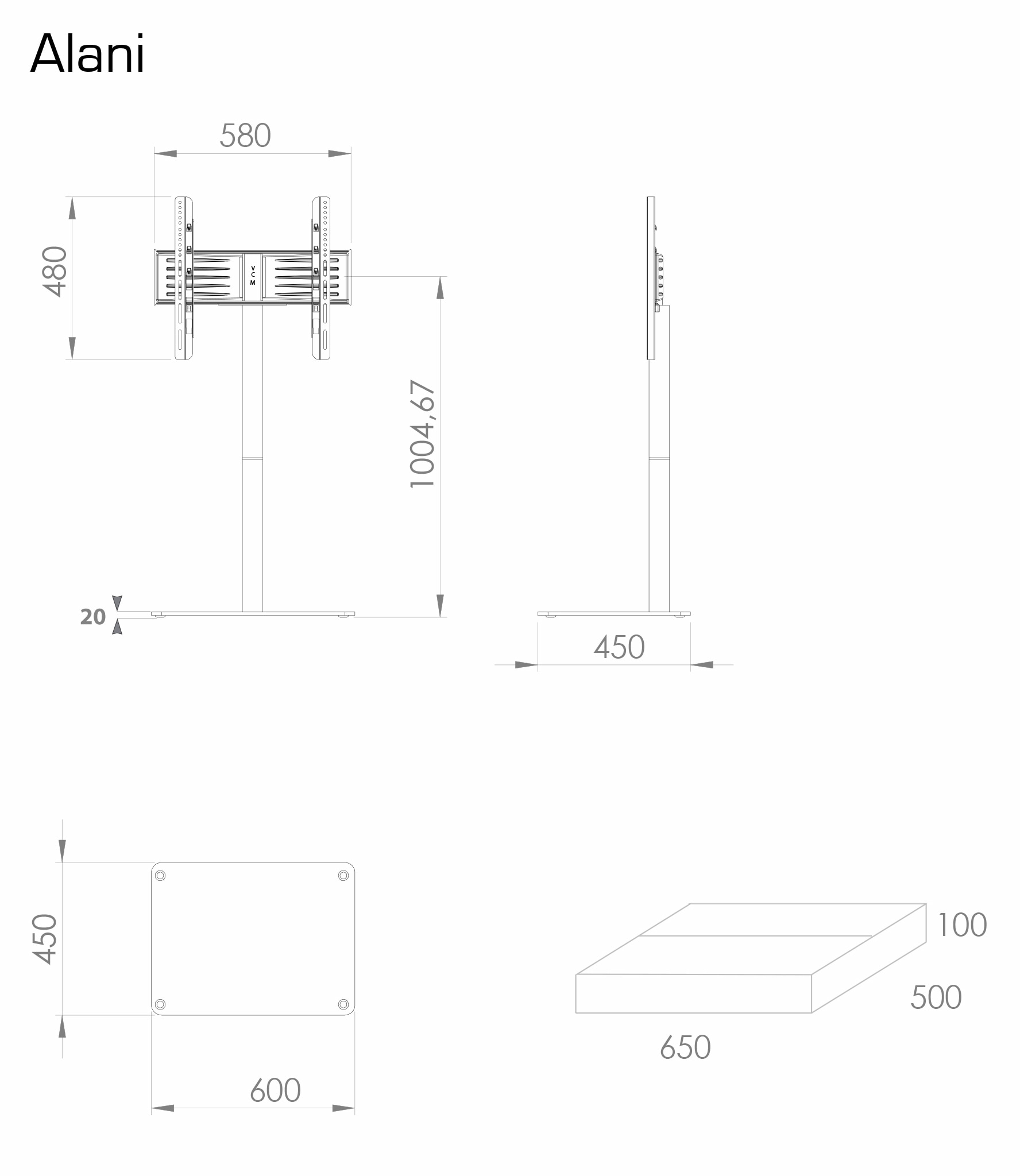 VCM TV-Rack »TV Standfuß Alu Rack Fernseh Glas Alani«, (VCM Alani)