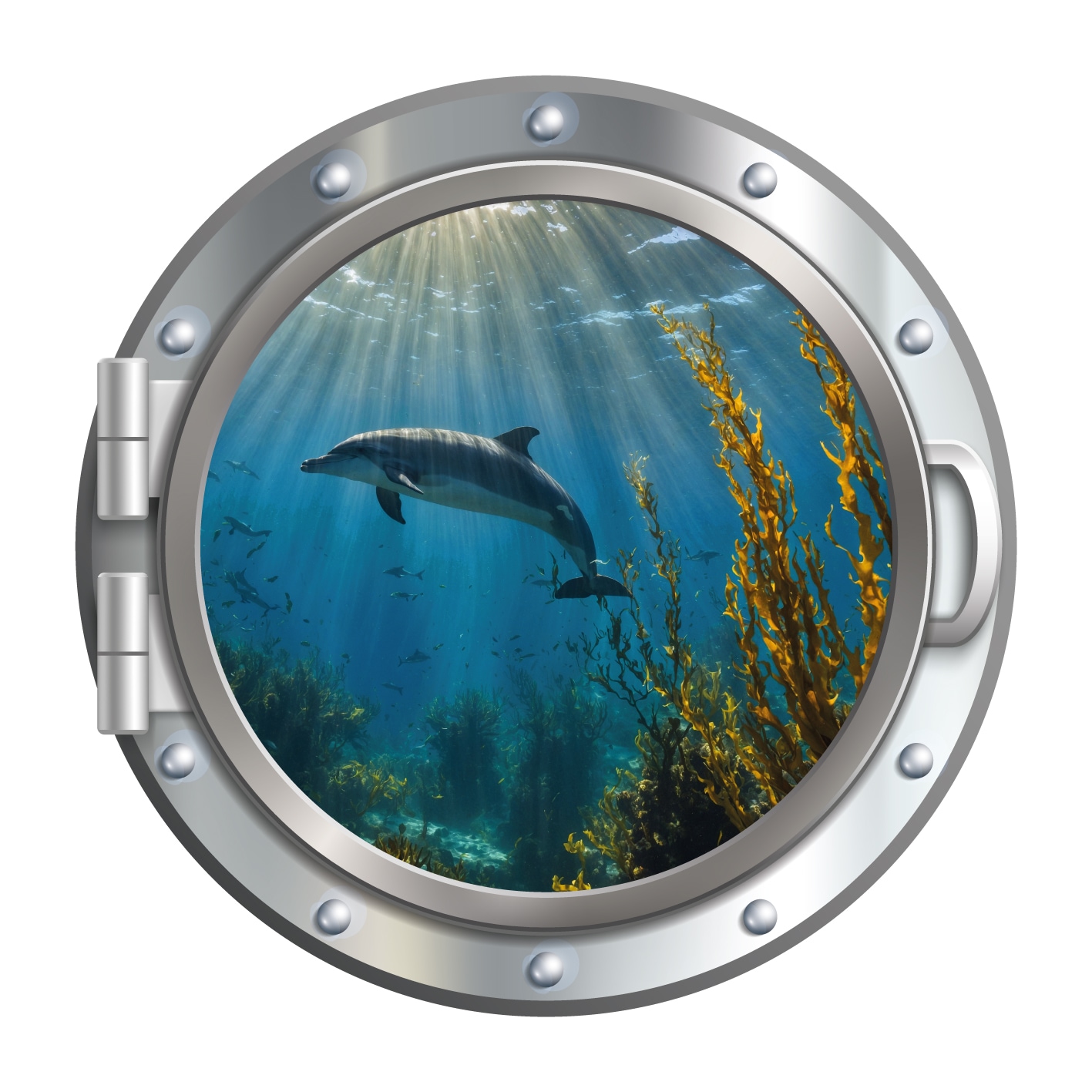 queence Wandsticker »3D Bullauge Illusion Unterwasserwelt Delfine 40x40 cm« Selbstklebender Wanddurchbruch Unterwasser