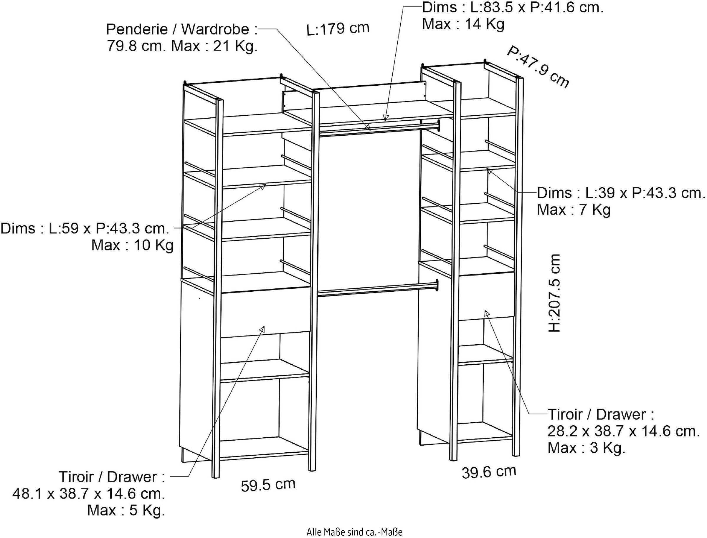 Demeyere GROUP Vorhang-Schrank »Riga«, (B/H/T ca. 180/208/48cm), Made in France, platzsparendes Design
