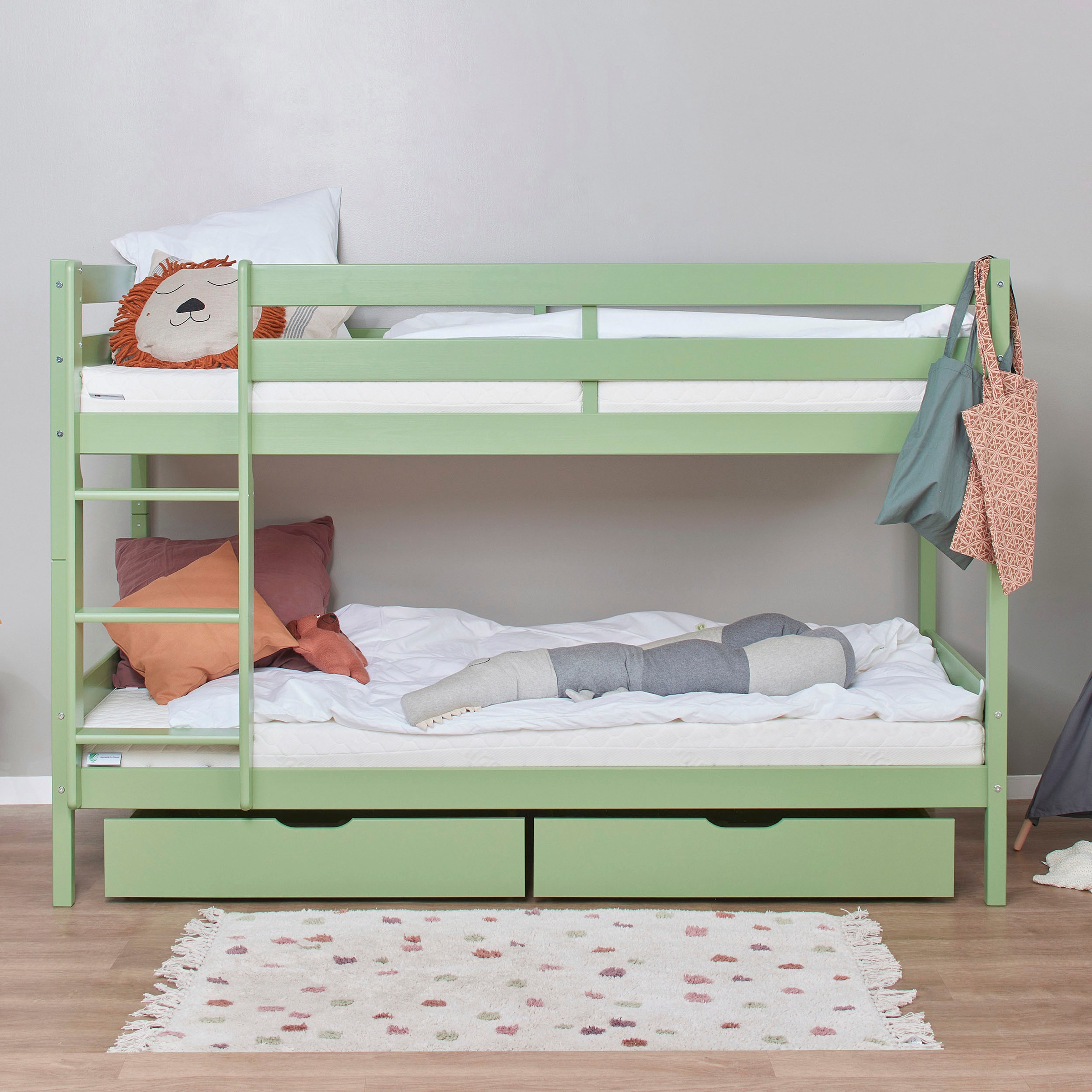 Hoppekids Etagenbett »ECO Comfort Kinderbett 90x200 oder 70x160 aus Massivholz in 4 Farben«, TÜV, FSC und Nordisches Umweltzeichen – wahlweise mit Matratzen