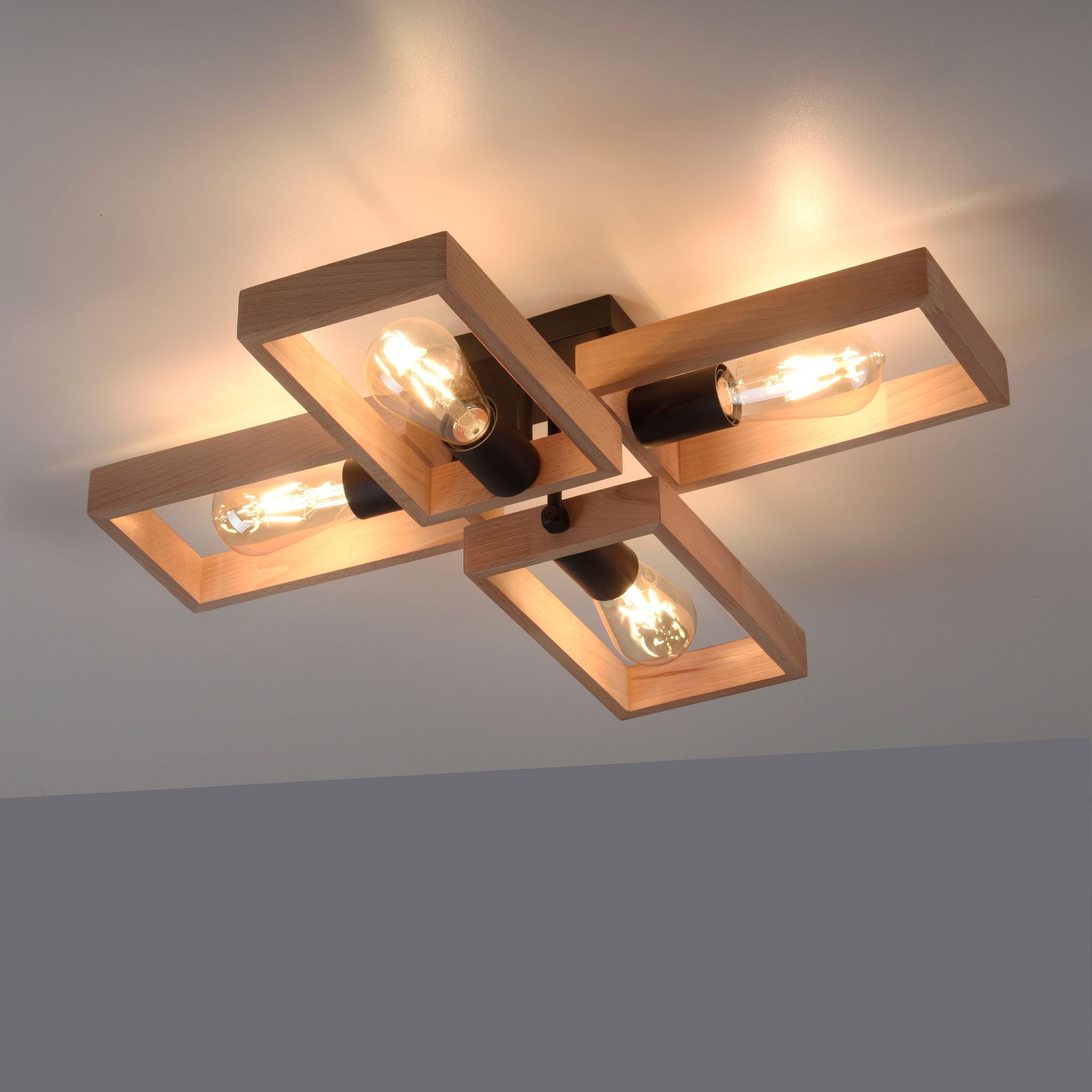 Home affaire Deckenleuchte »Nohen«, 4 flammig-flammig, Deckenlampe aus Holz (Akazienholz), geeignet für E27 Leuchtmittel