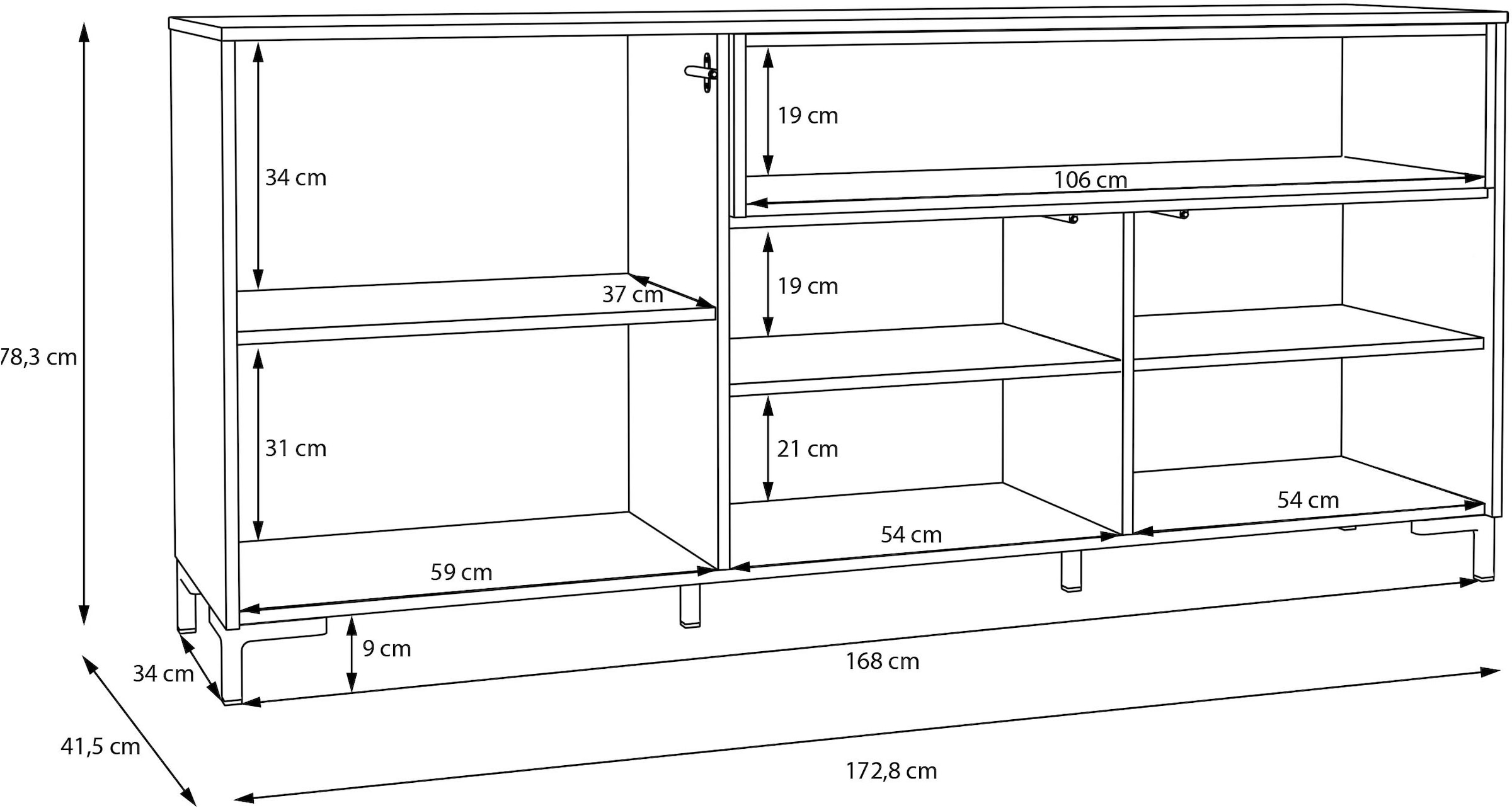 FORTE Sideboard »Galactique«, Sideboard, Grifflos, Push To Open, Stauraum