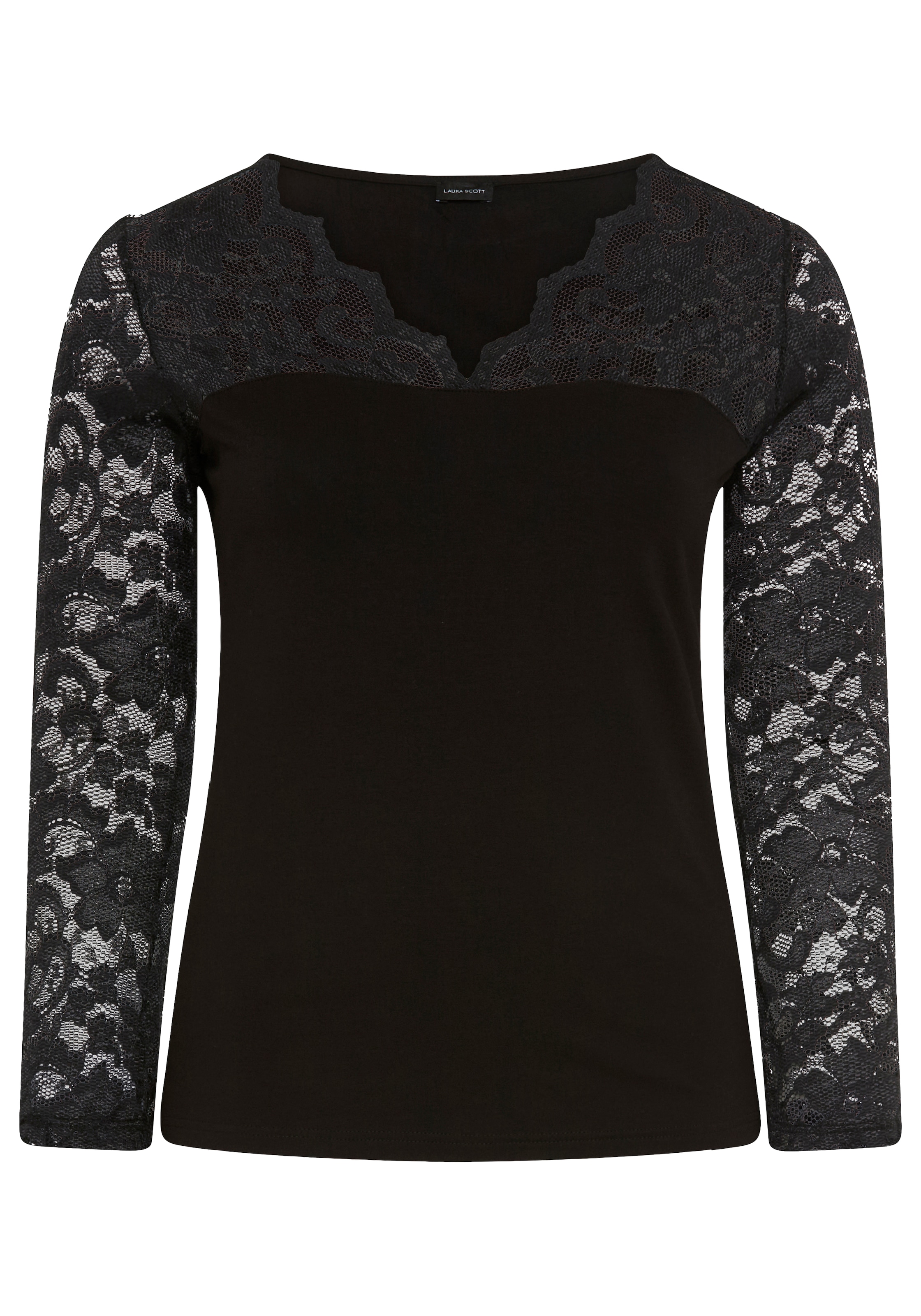 Laura Scott CURVE Spitzenshirt »Große Größen« figurbetonte Passform, V-Ausschnitt, Langarm, hüftlang