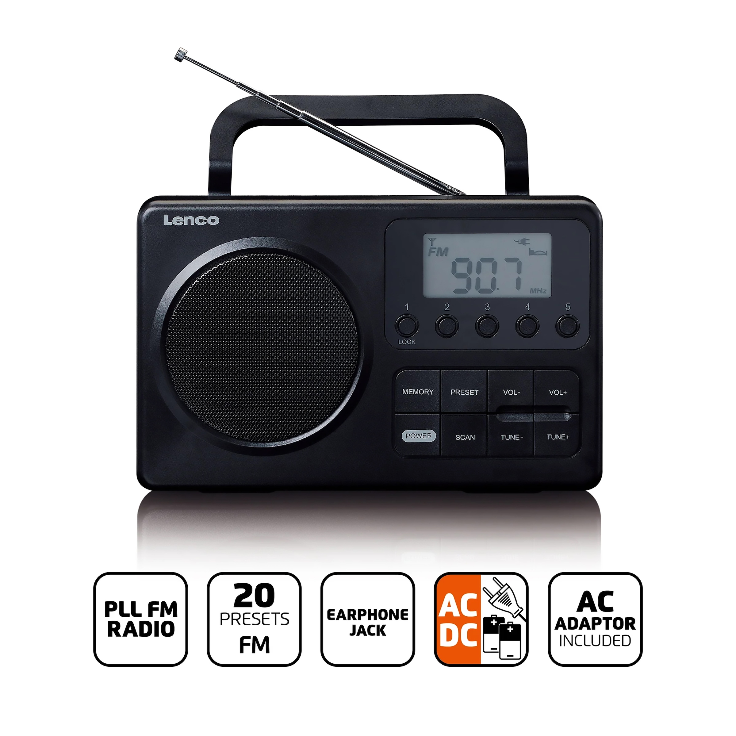 Lenco UKW-Radio »MPR-035BK« ( FM-Tuner ) tragbar, mit Display, Netz-/Batteriebetrieb