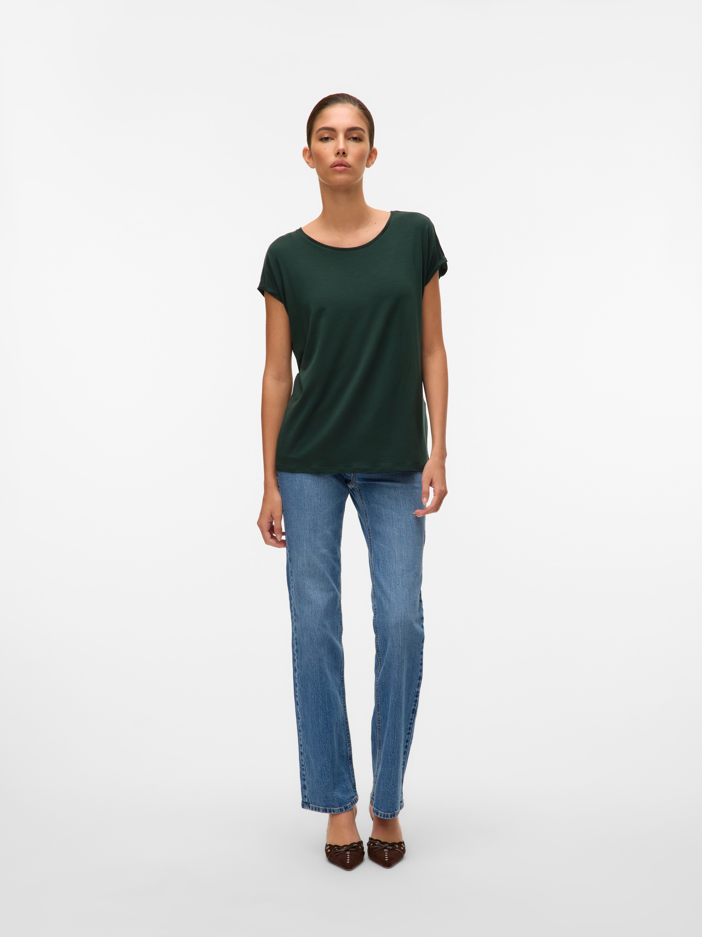 Vero Moda Rundhalsshirt »VMAVA PLAIN SS TOP GAJRS NOOS« Materialmix, regular fit