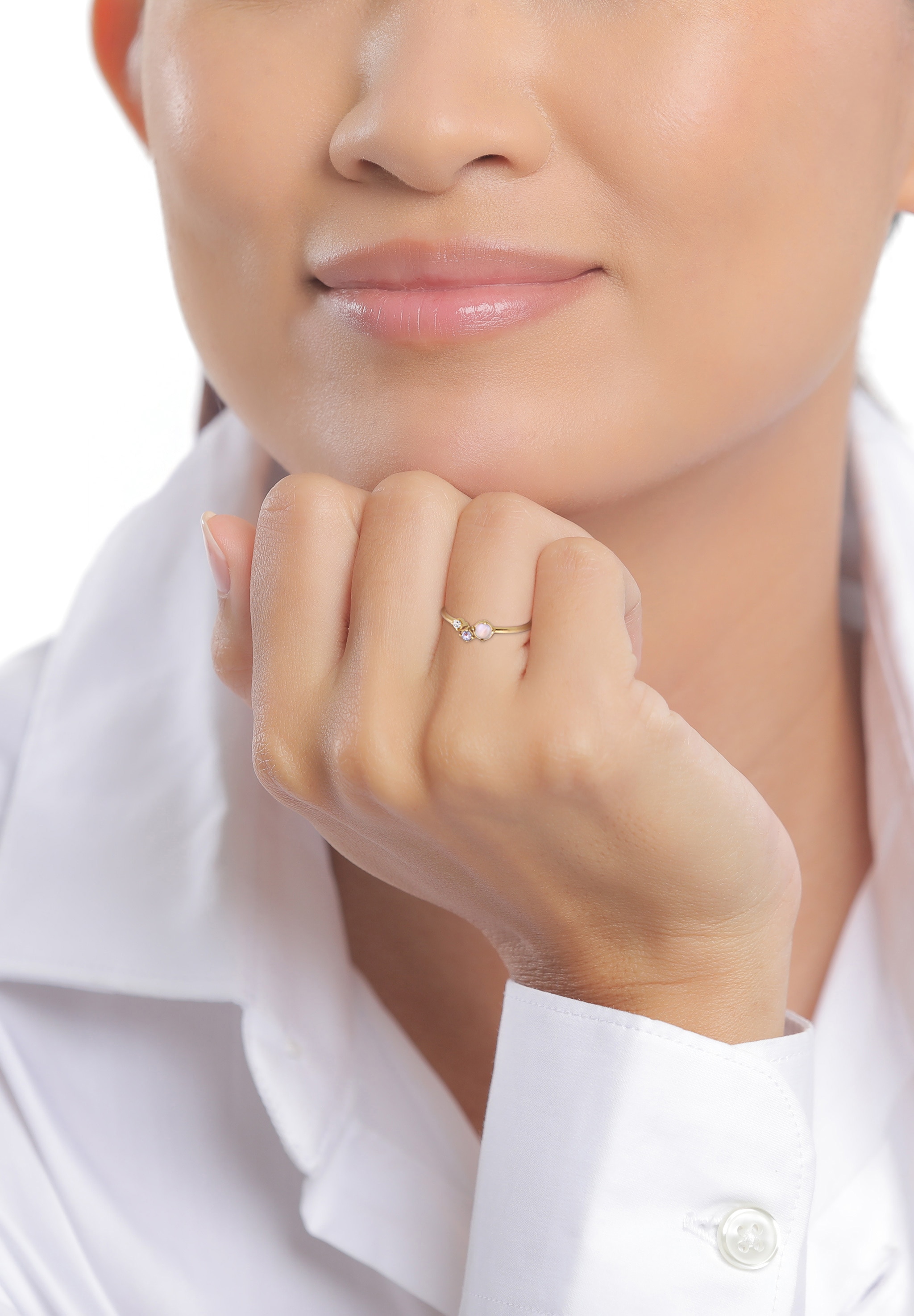 Elli DIAMONDS Silberring »Ring mit Opal Mondstein Diamant im Brillantschliff (0.015 ct) 375 Gelbgold«