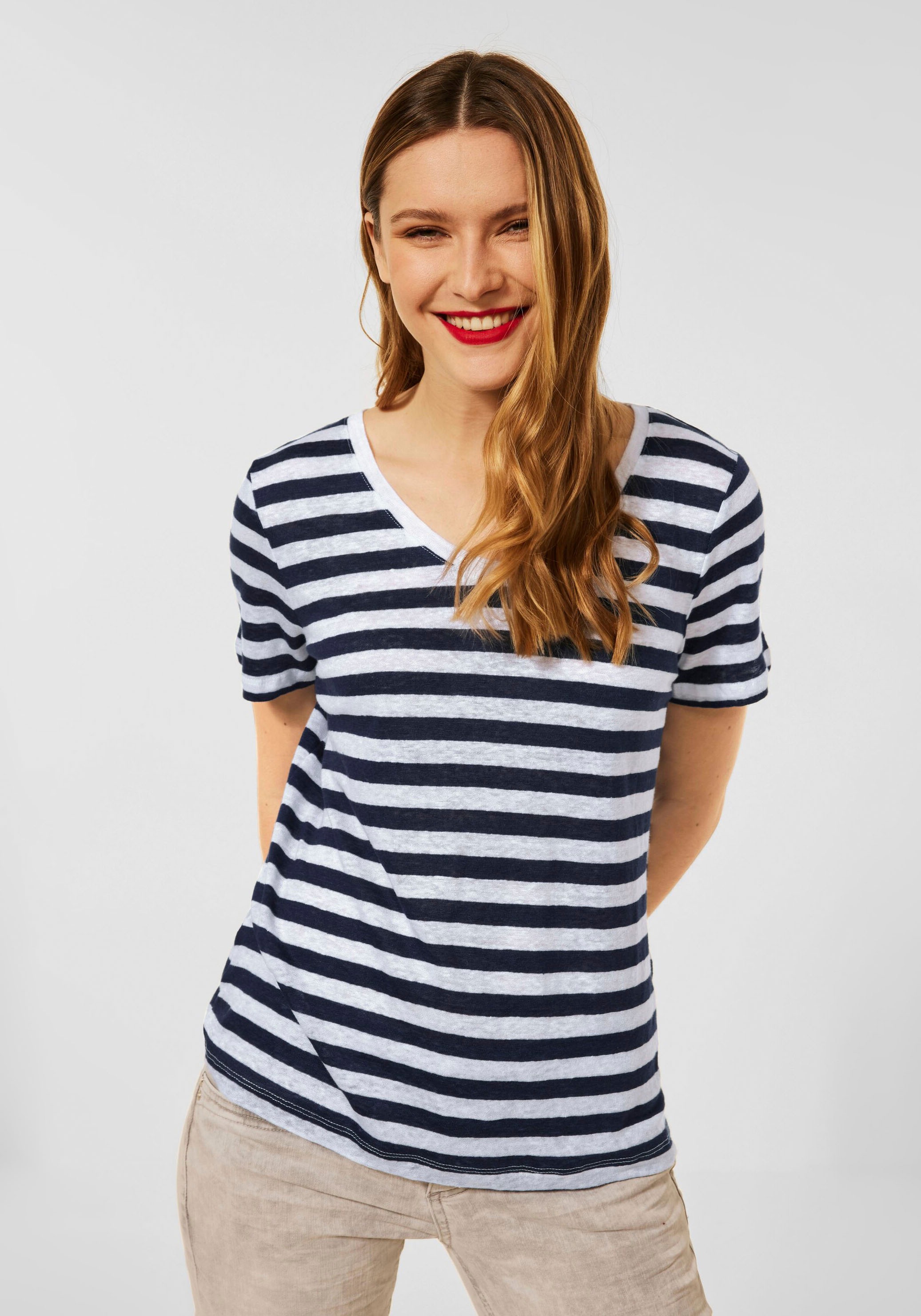 STREET ONE V-Shirt, in Streifen-Optik