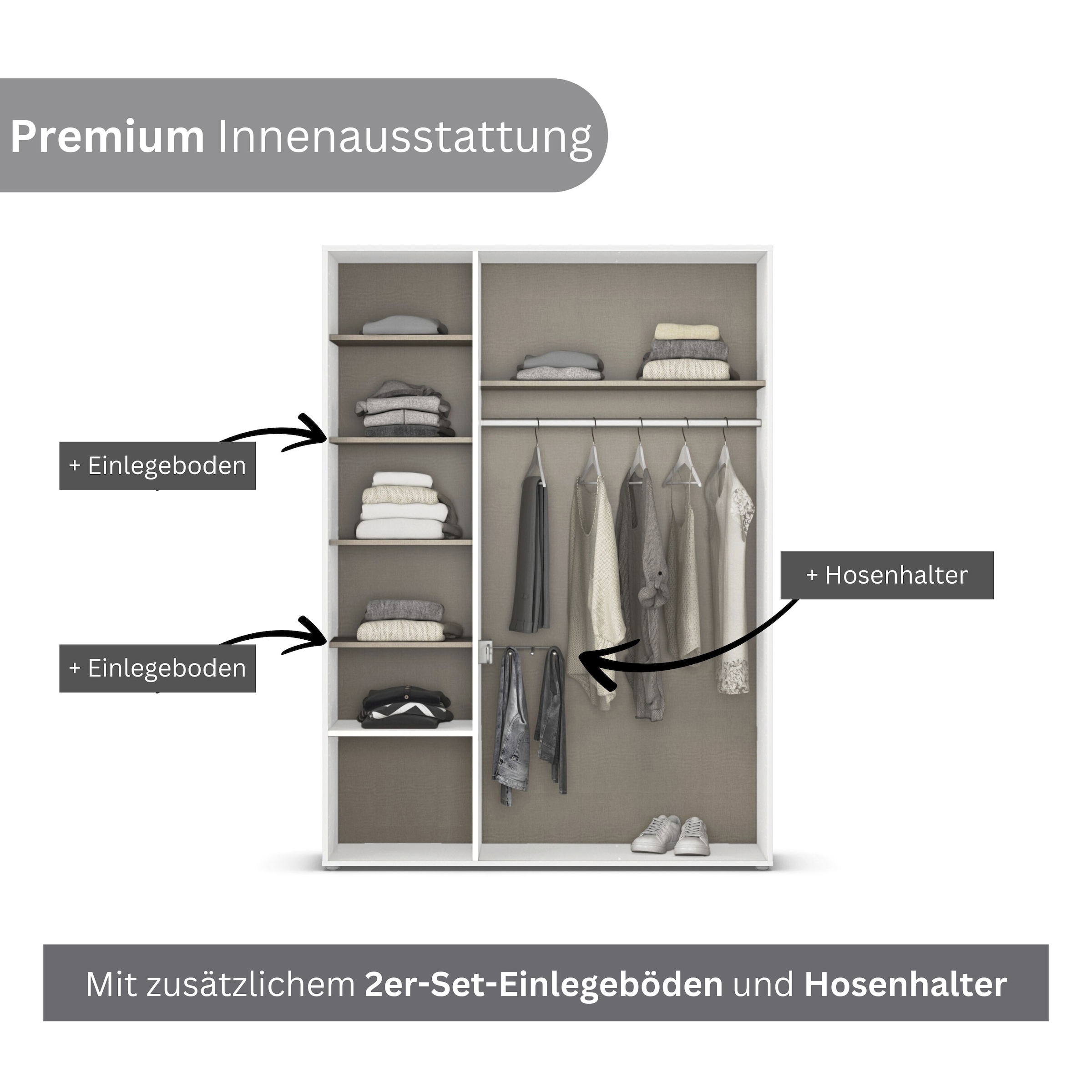 rauch Drehtürenschrank »Voyager, Kleiderschrank mit Außenschubkästen, Garderobe«, (in 3 verschiedenen Ausstattungen BASIC/CLASSIC/PREMIUM), Made in Germany