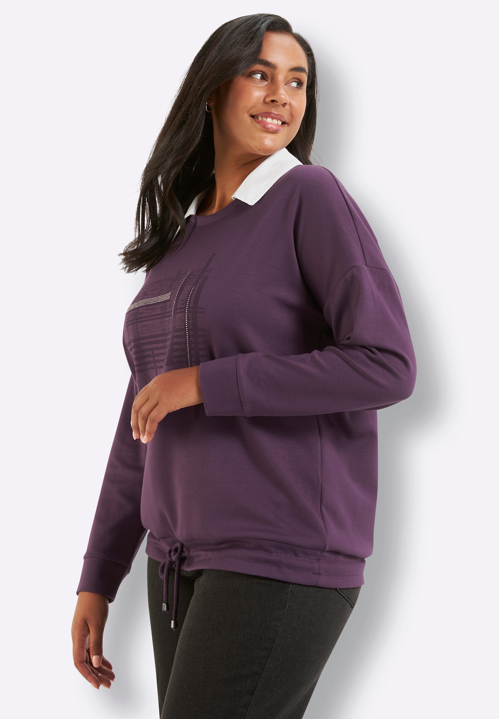 Sheego Sweatshirt »Sweatshirt Sweatshirt mit abnehmbarem Hemdkragen«
