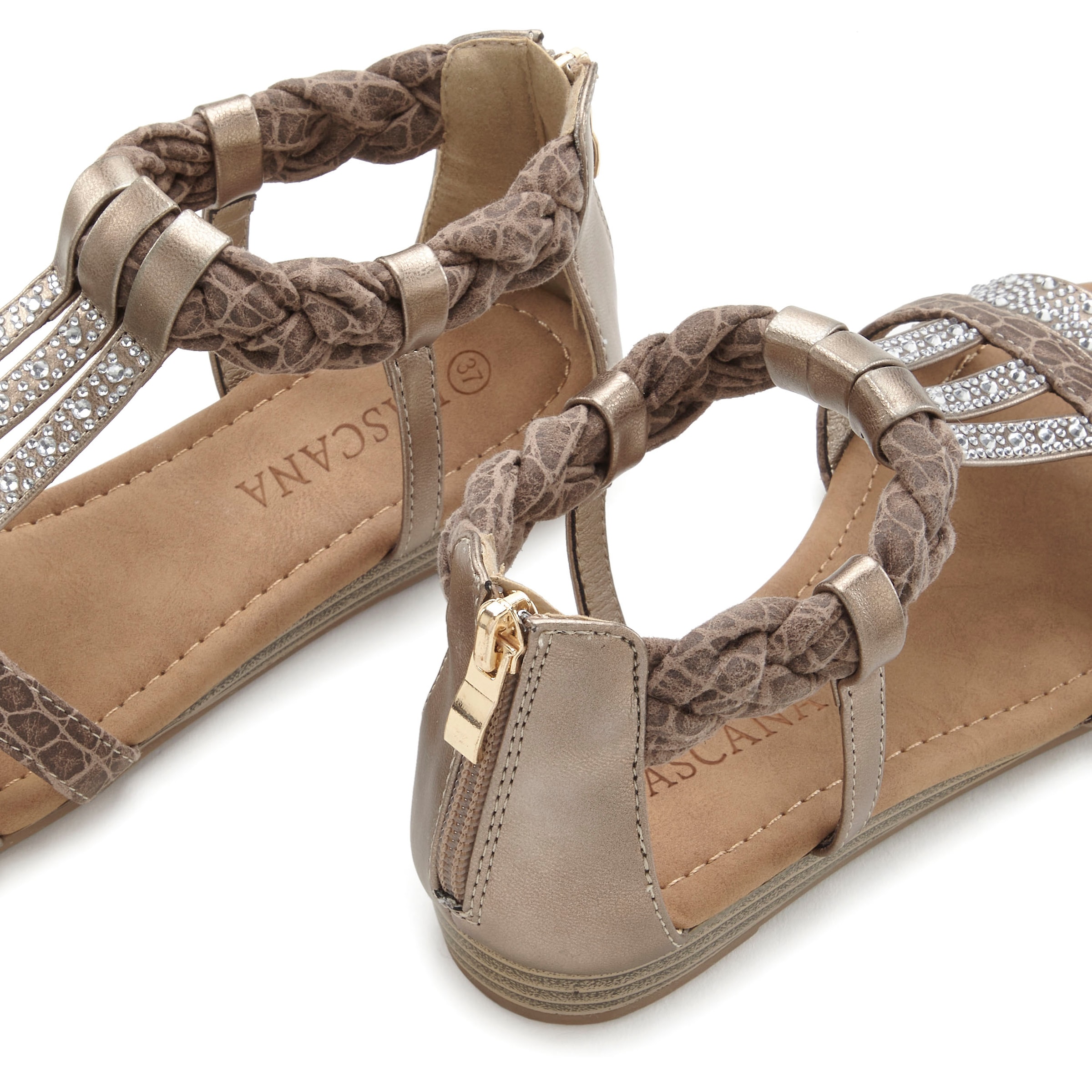 LASCANA Sandale »Sommerschuh«, mit Glitzersteinen, kleiner Keilabsatz, Sandalette, Sommerschuh VEGAN