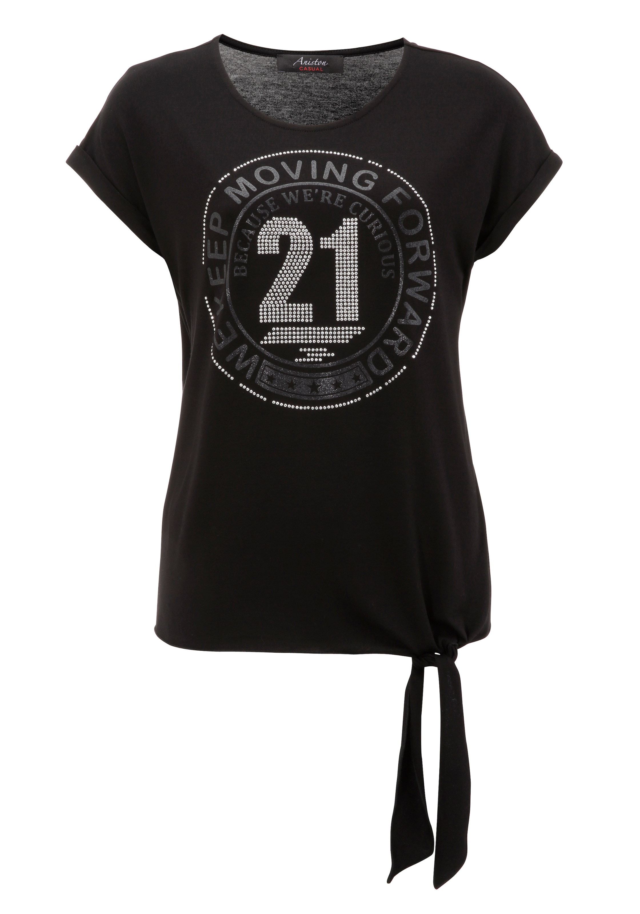 Online CASUAL und bestellen Shop OTTO Aniston Glitzersteinchen im mit Frontdruck T-Shirt, silberfarbenen