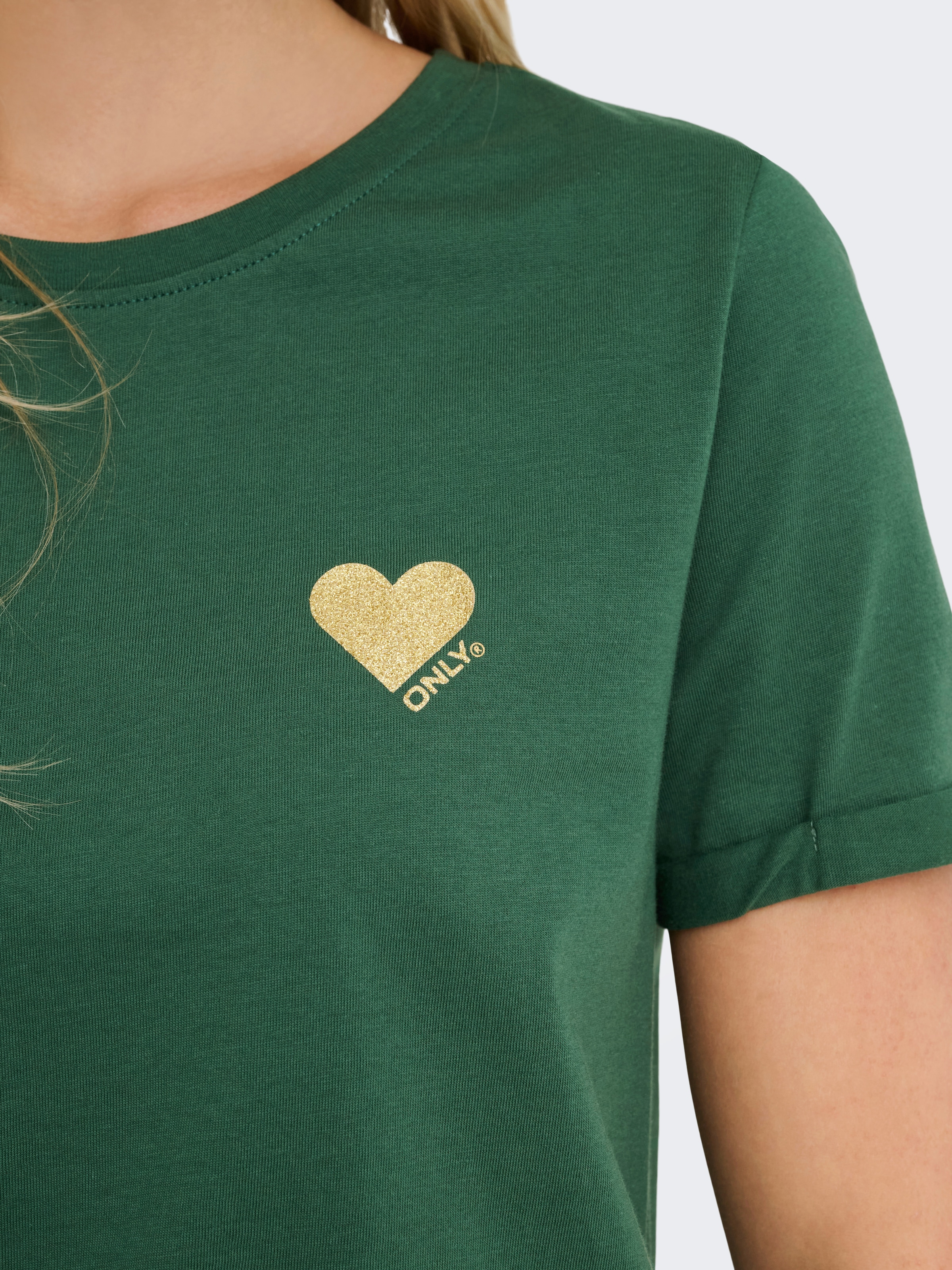 ONLY Kurzarmshirt »ONLKITA – T-Shirt mit Logo-Print und Rundhalsausschnitt«, regular fit, casual, Single Jersey, Baumwolle, Rundhals