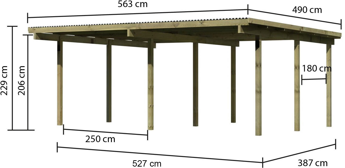 Karibu Doppelcarport »»ECO 1« Variante A , kesseldruckimprägniert« Massivholz 509 cm KDI aus Masivholz