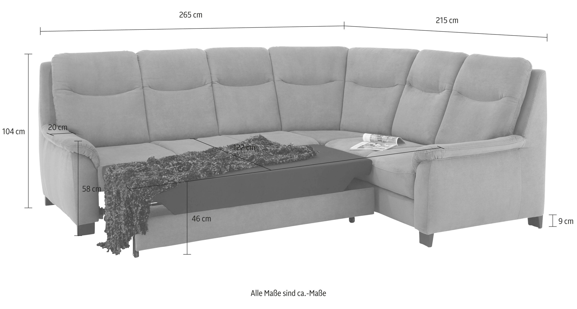 Home affaire Ecksofa »Boccaccio L-Form«, mit Federkern, incl. Kopfteilverstellung, wahlweise Bettfunktion
