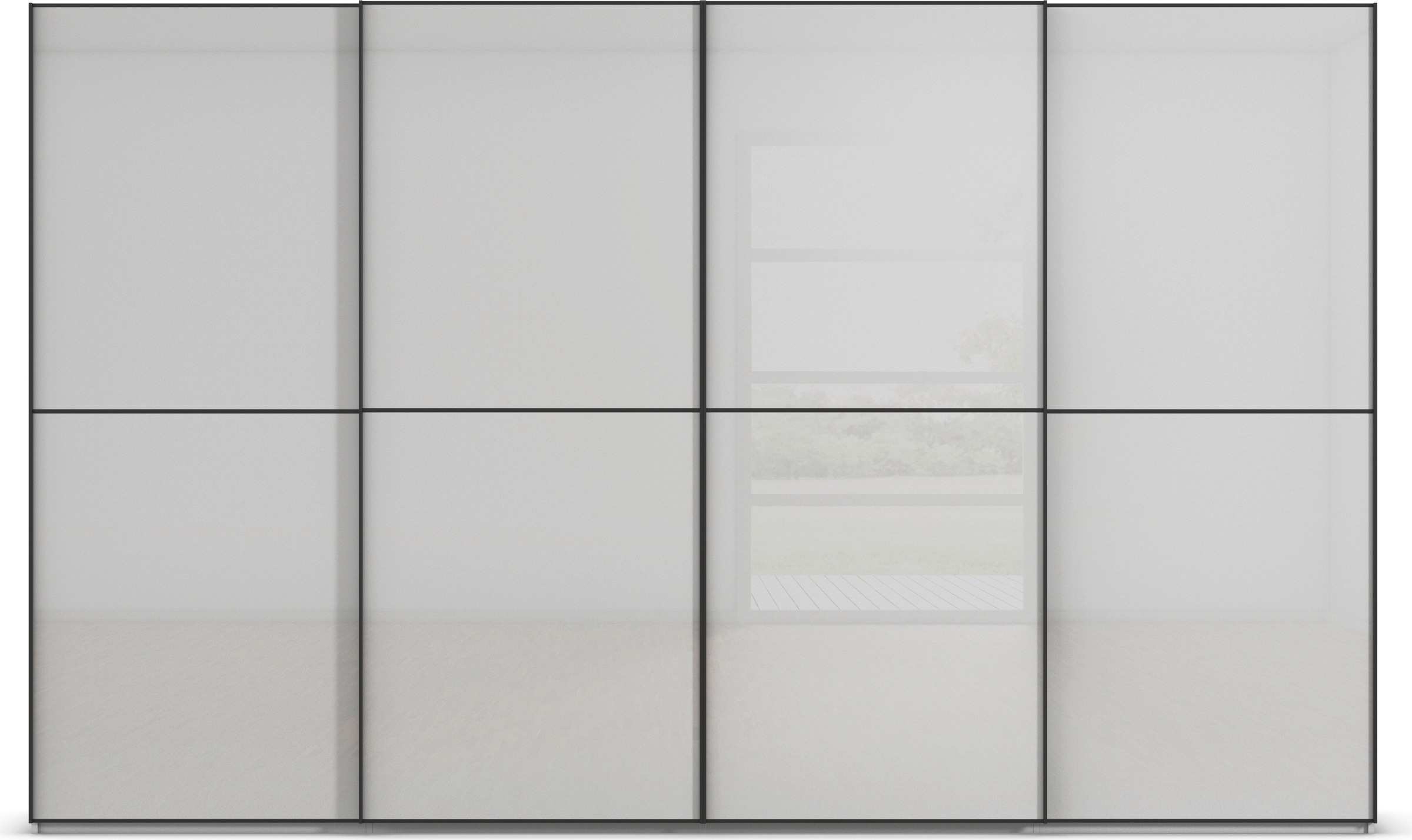rauch Schwebetürenschrank »Kleiderschrank Schrank Garderobe Schlafzimmerschrank SCALE-DUO«, edle zweigeteilte Türen Glas-Front mit 3 Zierleisten MADE IN GERMANY