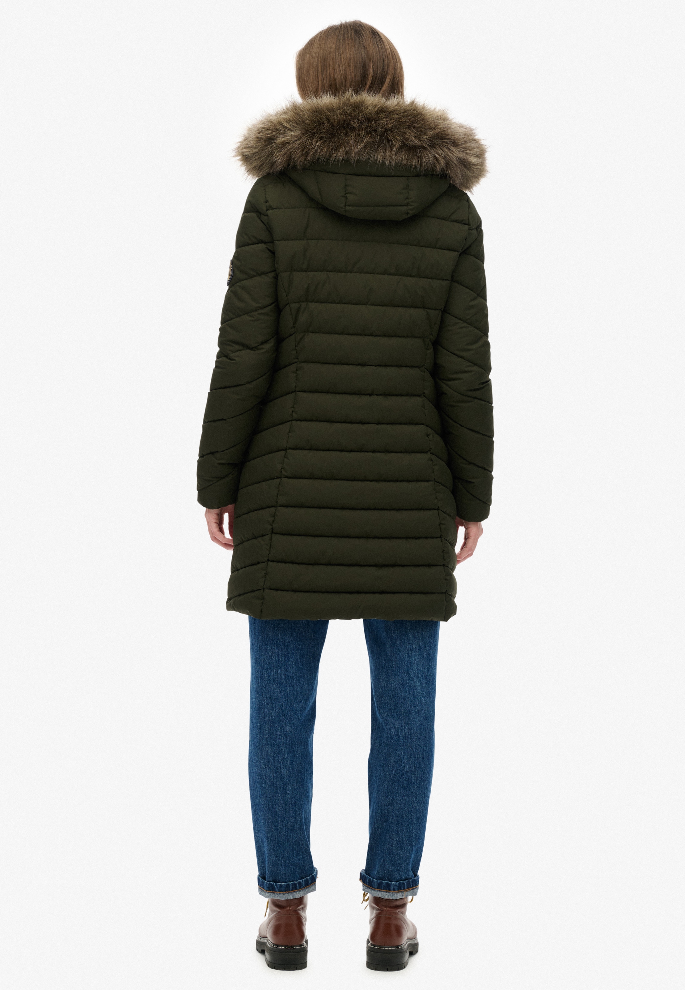 Superdry Steppjacke »FUJI FAUX FUR HOOD MID LENGTH«, mit Kapuze