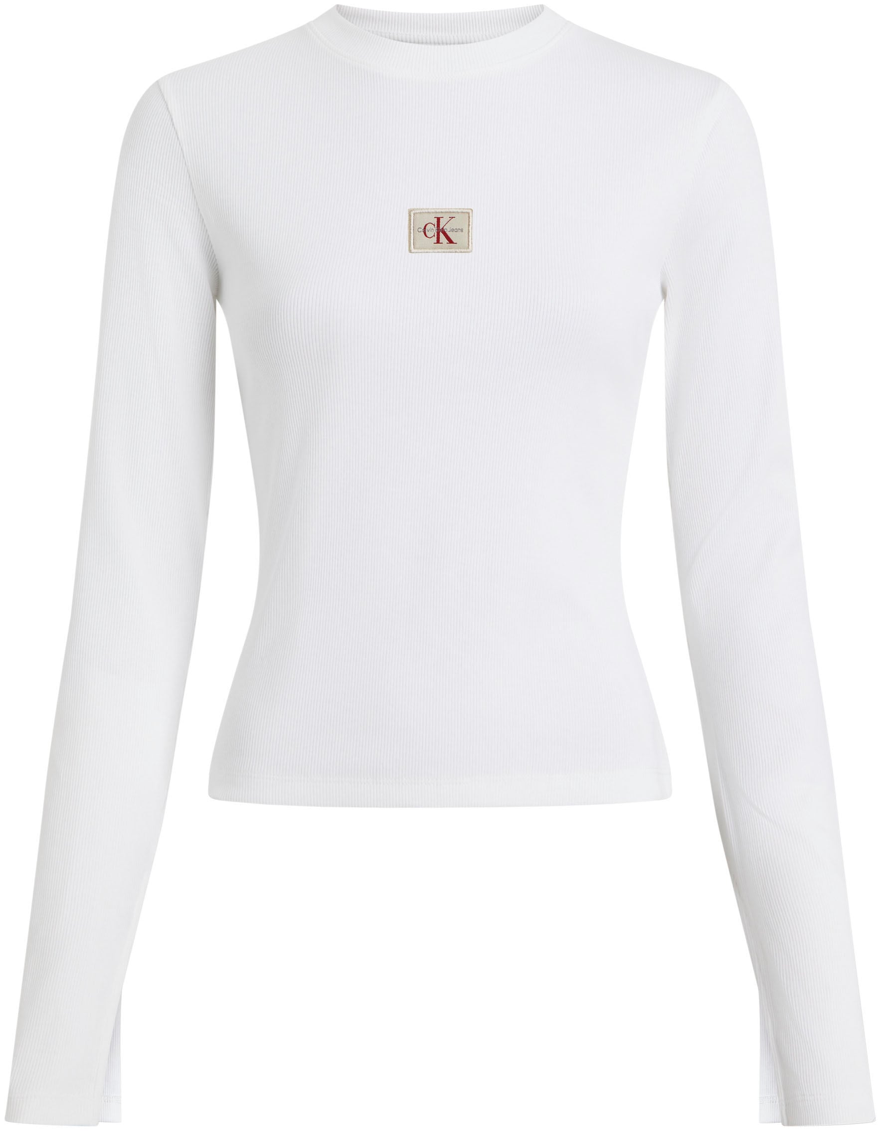 Calvin Klein Jeans Longtop »WOVEN LABEL RIB LS TOP«, mit Logodruck