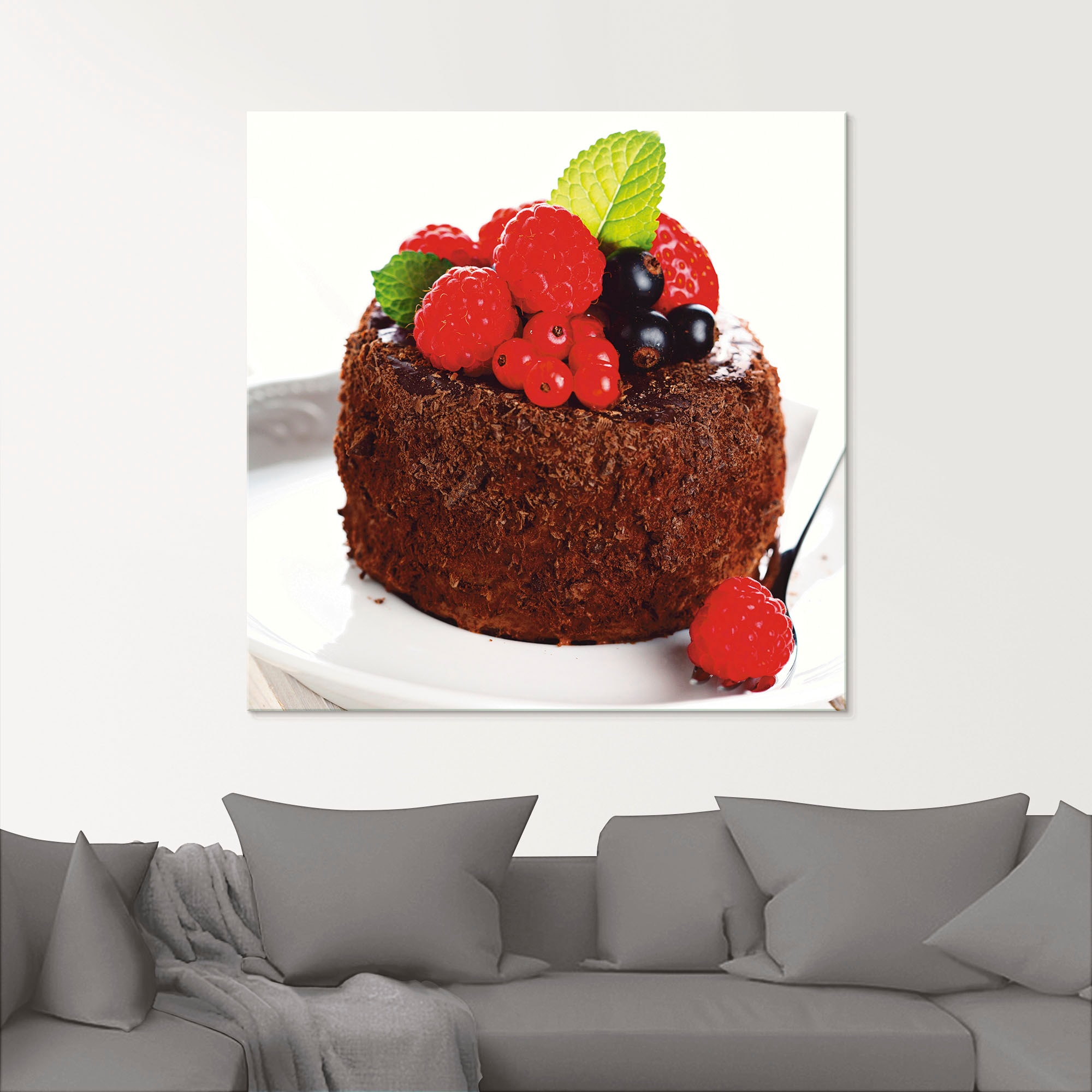 Artland Glasbild »Feiner Schokoladenkuchen mit Beeren« Süßspeisen 1 Stk. tlg. in verschiedenen Größen