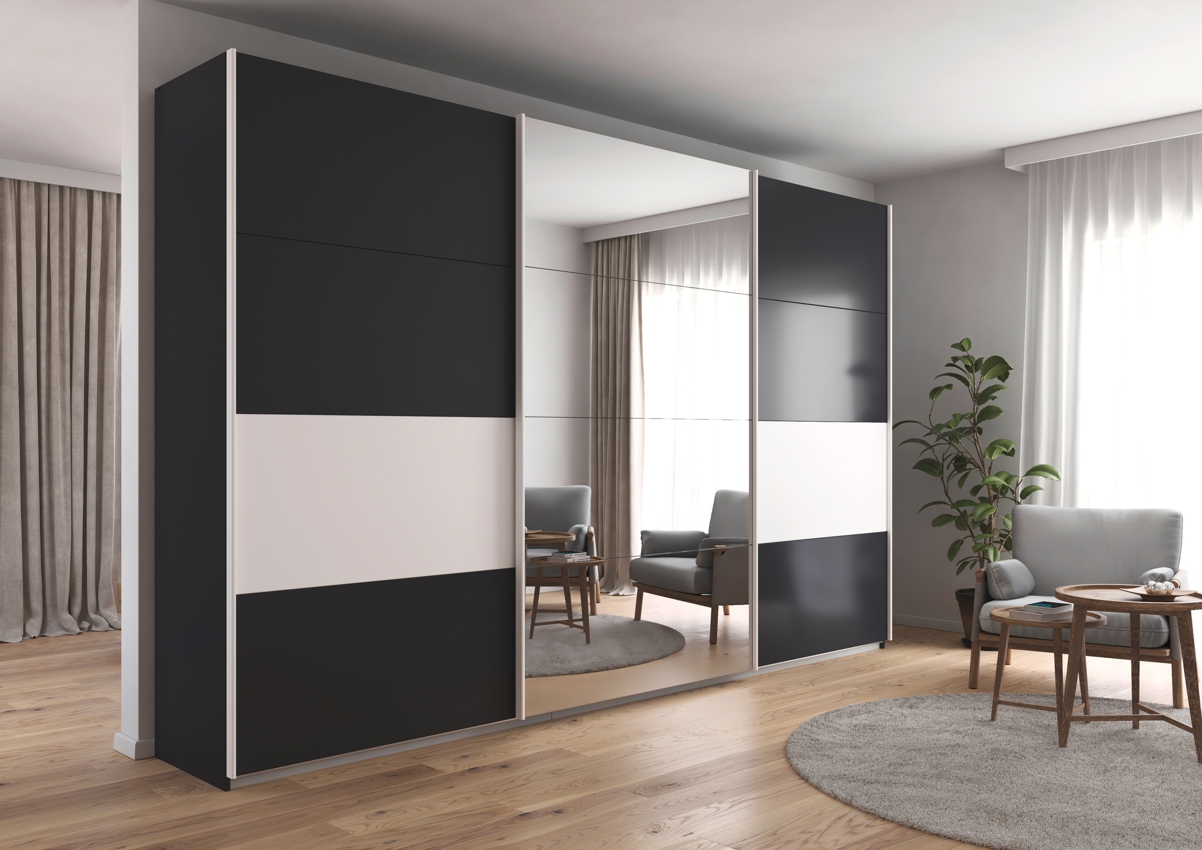 rauch Schwebetürenschrank »Schwebetürenschrank Kleiderschrank Schrank Garderobe CORTONA«, inkl. Inneneinteilung, 2 Stoffboxen und zusätzlichen Einlegeböden