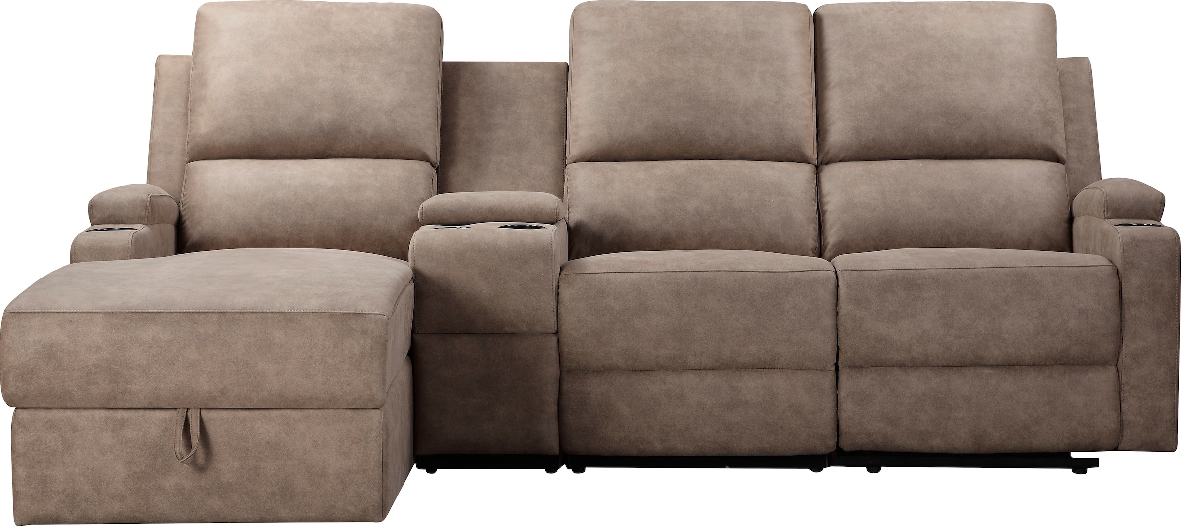 Home affaire Ecksofa »NAPORI Multimediasofa, 3er Kinosessel XXL, L-Form, 3 Bezugsstoffe«, Kinosofa mit Relaxfunktion, Getränkehalter, Staufach und Staukasten