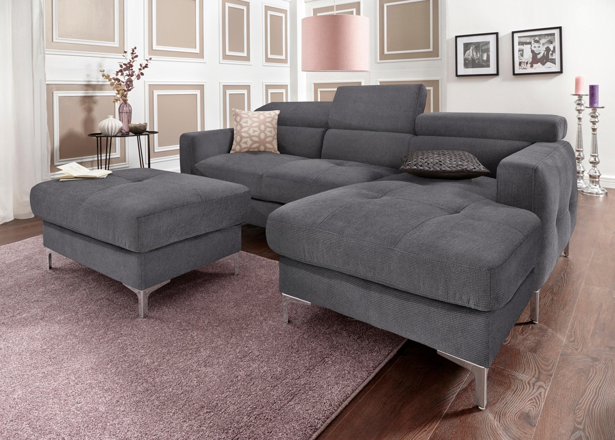 COTTA Polstergarnitur »Sammy L-Form«, (Set), Set bestehend aus: Ecksofa mit Kopfteilverstellung & Hocker