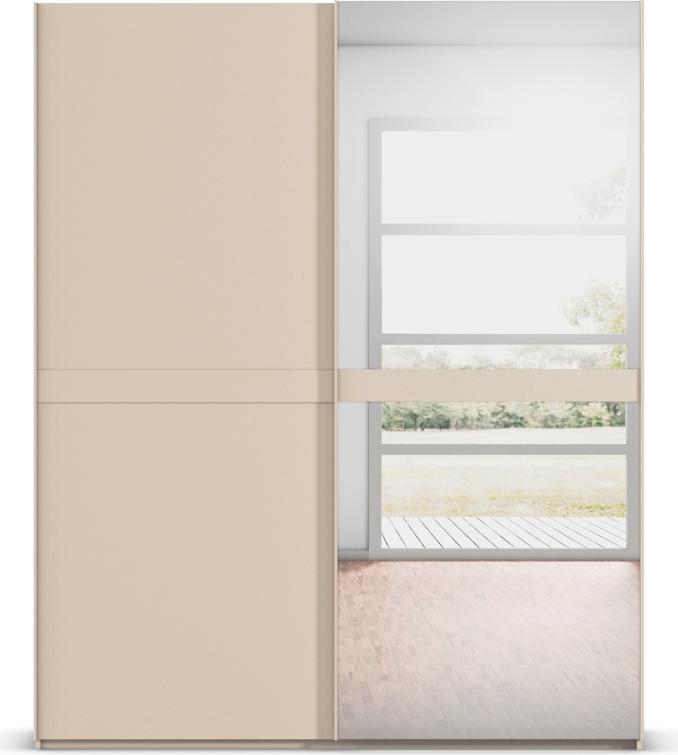 rauch Schwebetürenschrank »Kleiderschrank Schrank Garderobe Schlafzimmerschrank SCALE-LINE« edle Optik mit Bauchbinde in Korpusfarbe mit Spiegel MADE IN GERMANY