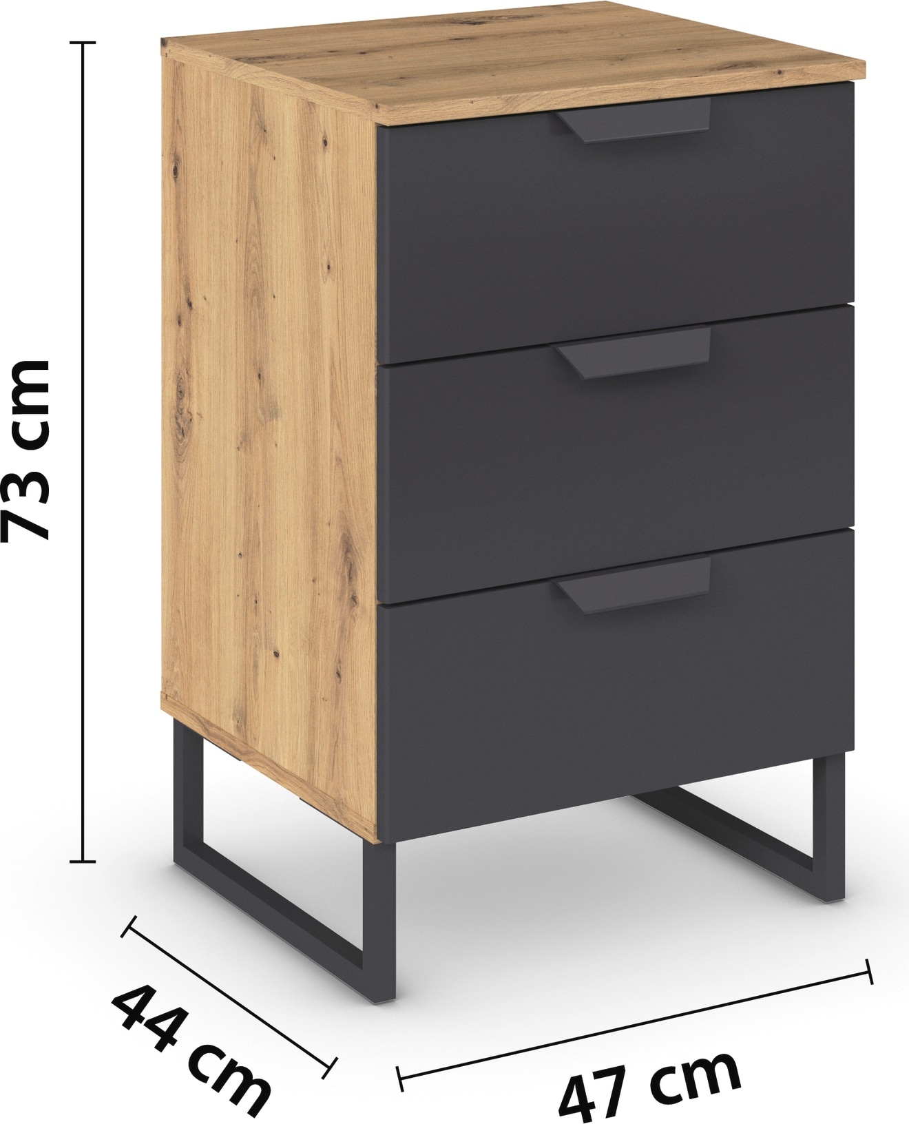 rauch Nachtkommode »Dark&Wood by Aditio«, im Industrial Style mit Kufenfuß, 3 Schubladen mit Softclose-Funktion