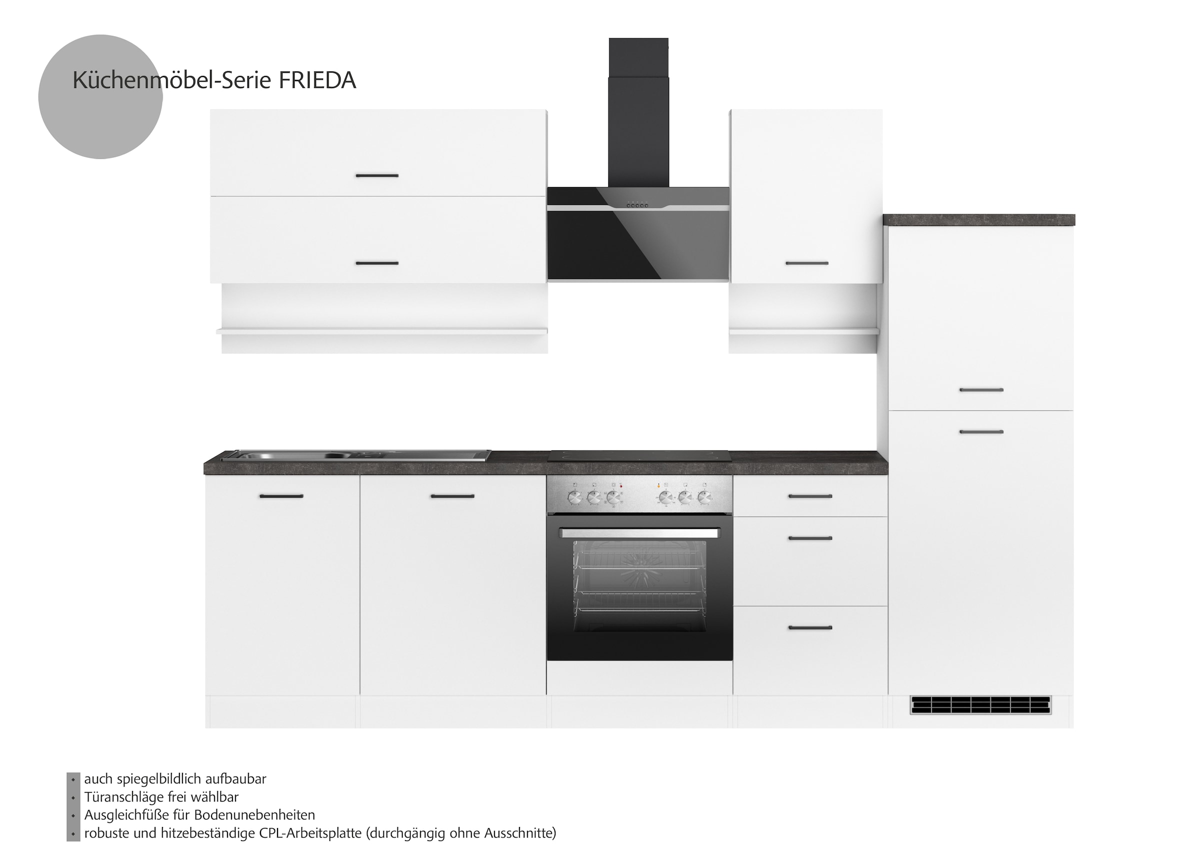 KOCHSTATION Küchenzeile »KS-Frieda Breite 280 cm« wahlweise mit E-Geräten, mit 38mm starker Arbeitsplatte