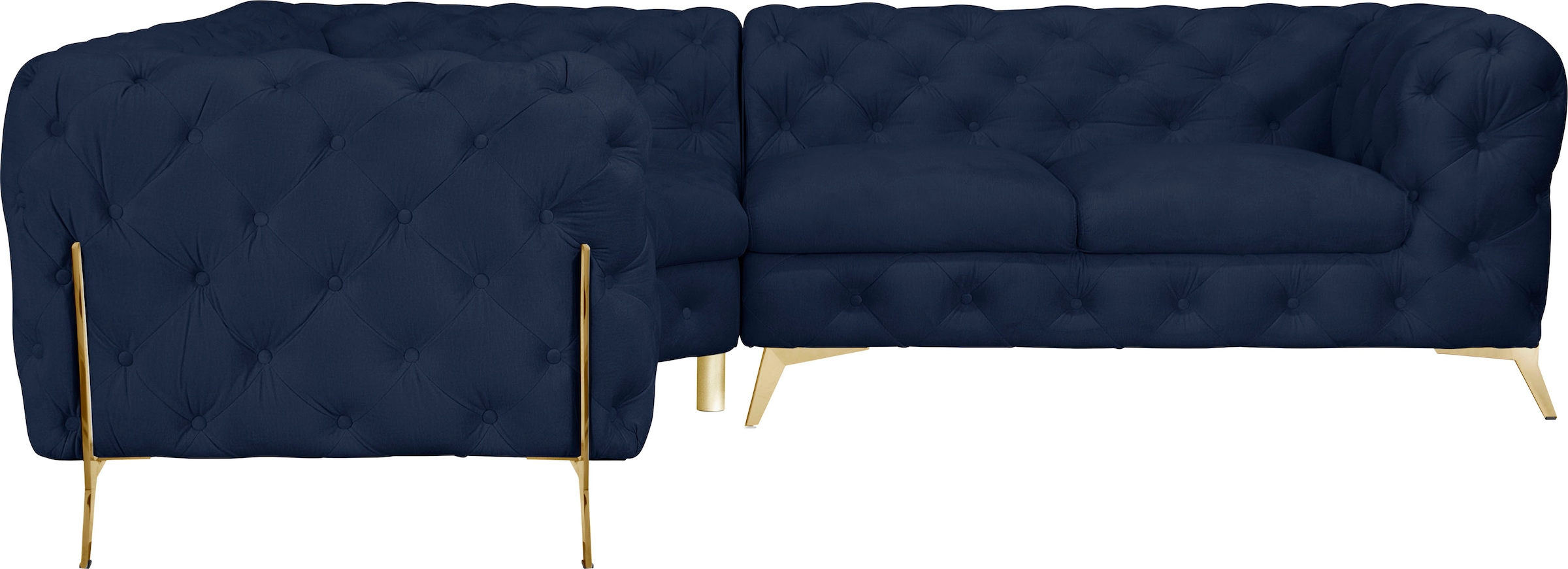 Leonique Chesterfield-Sofa »Amaury L-Form« moderne Chersterfield-Optik, Breite 262 cm, Fußfarbe wählbar