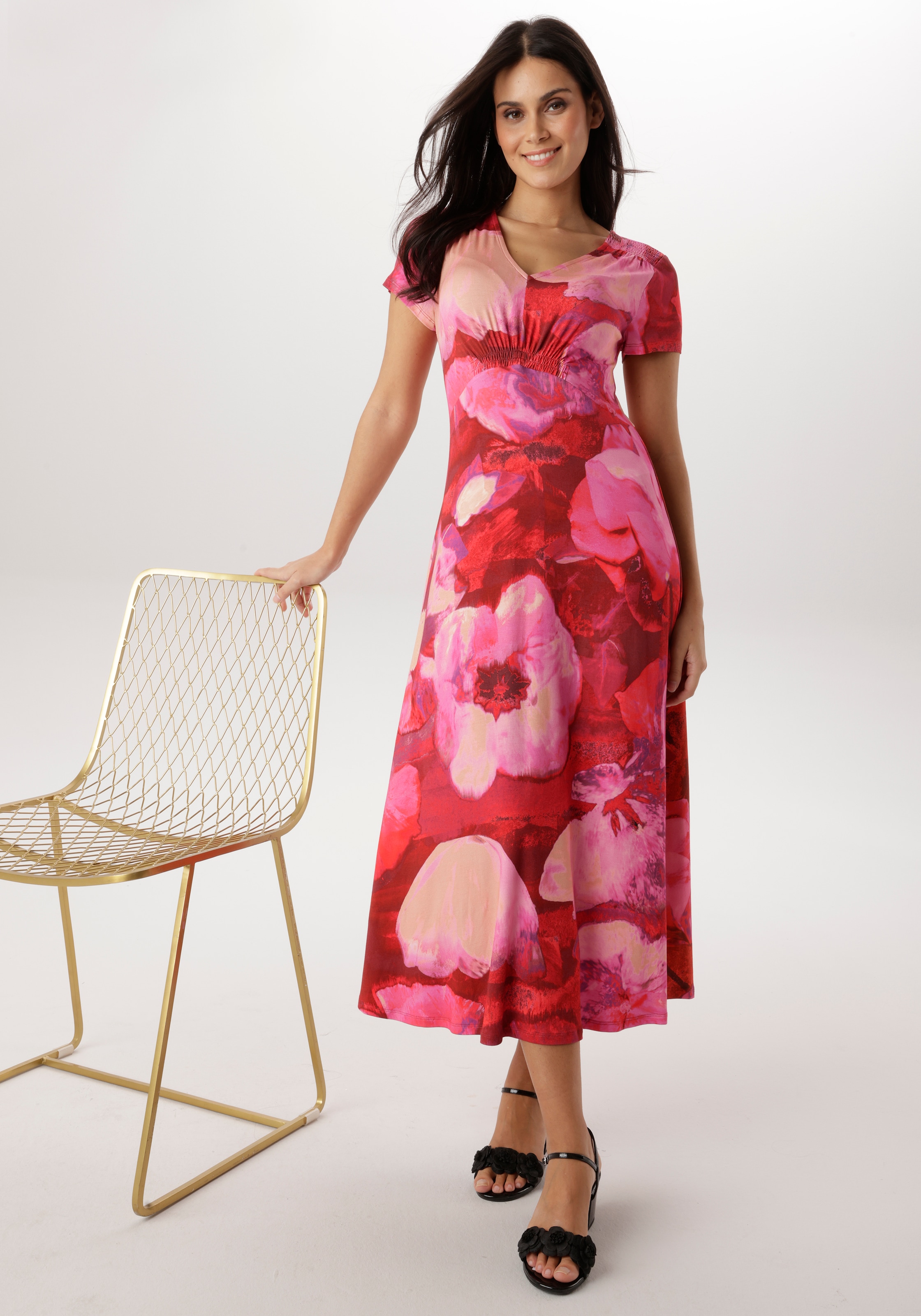 Aniston SELECTED Midikleid mit Smok-Details und fantasievollem Blütendruck - NEUE KOLLEKTION