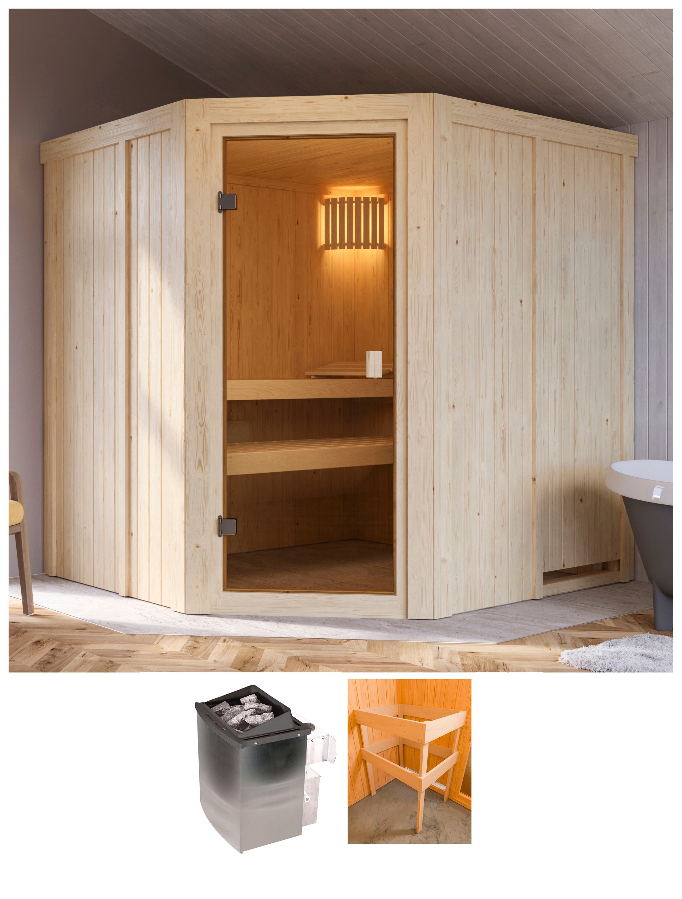 Sauna »Bodo«, mit Ofen 9 kW integr. Strg.