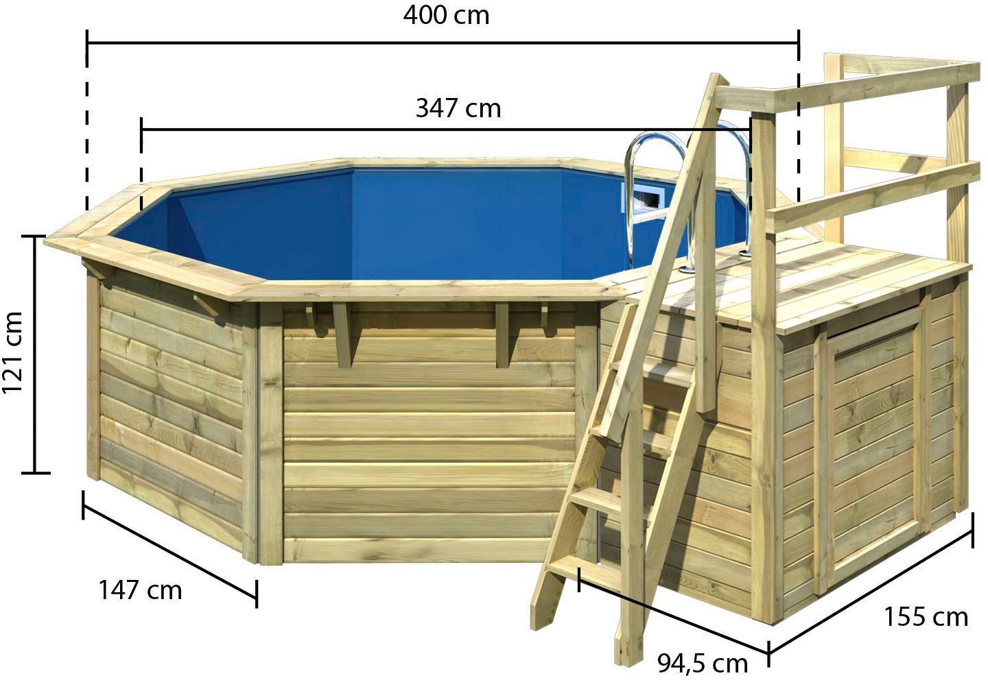 Karibu Achteckpool »Rimini 1X mit Sonnendeck« BxLxH: 480x400x121cm