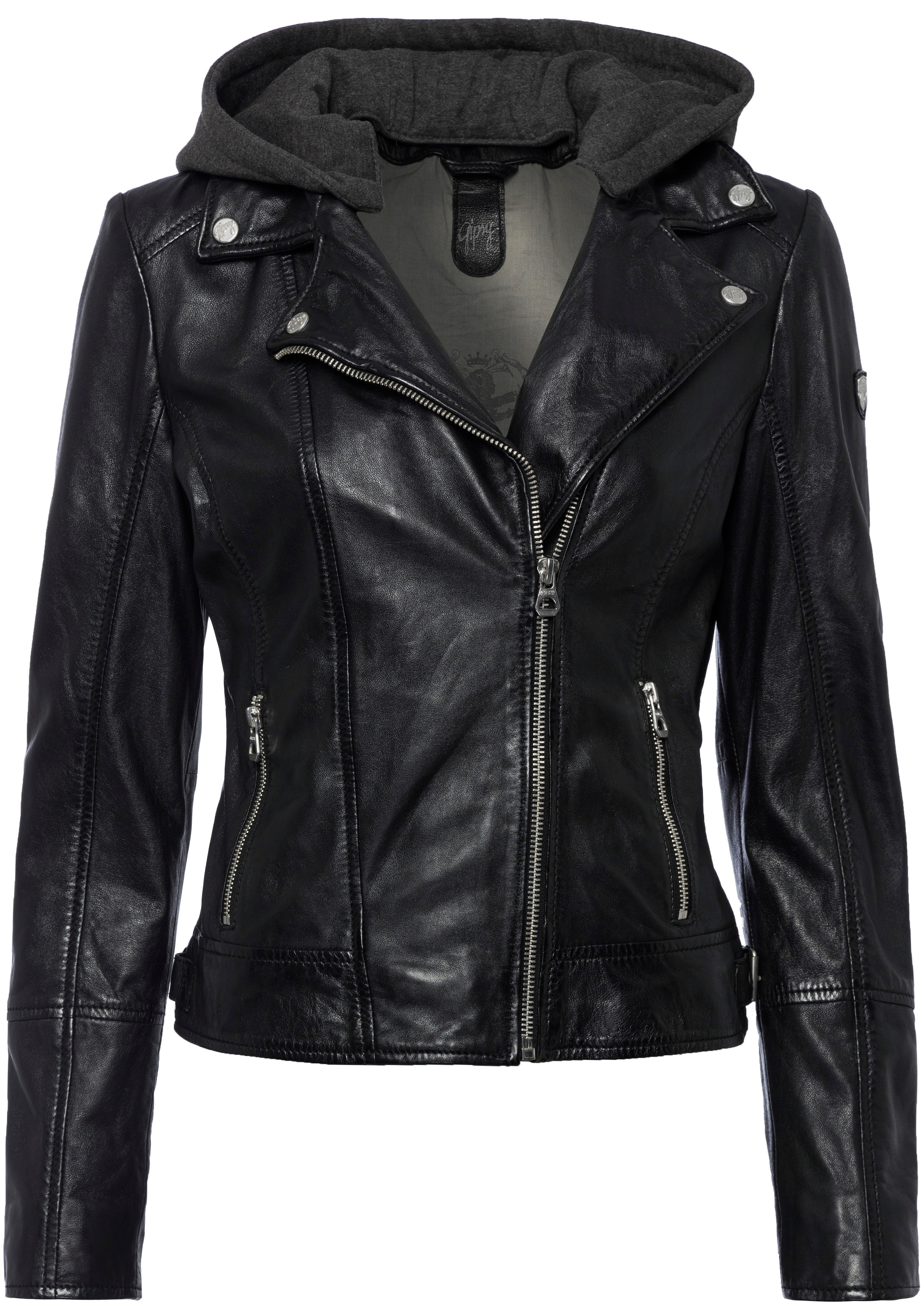 Gipsy Lederjacke »ELA«, mit Kapuze, coole 2-in-1-Bikerjacke mit abnehmbarer Jersey-Kapuze