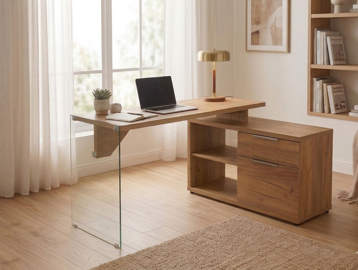 Jahnke Eckschreibtisch »LUX C 135 E« Eckschreibtisch,wechselseitig montierbar,Glas,1 Schublade & 2 Fächer