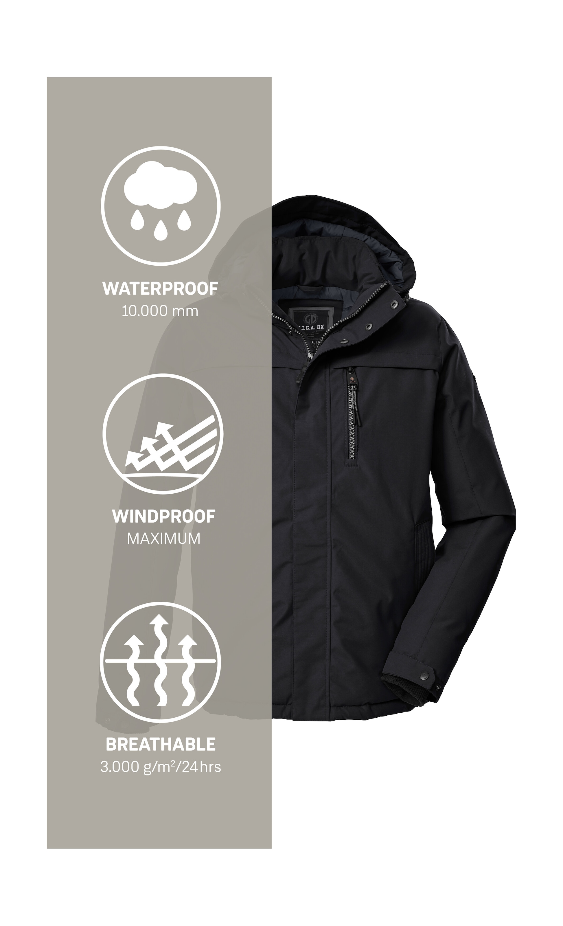 G.I.G.A. DX by killtec Funktionsjacke »GW 39 MN JCKT«, Wasserdichte, atmungsaktive Winterjacke mit verstellbarer Kapuze