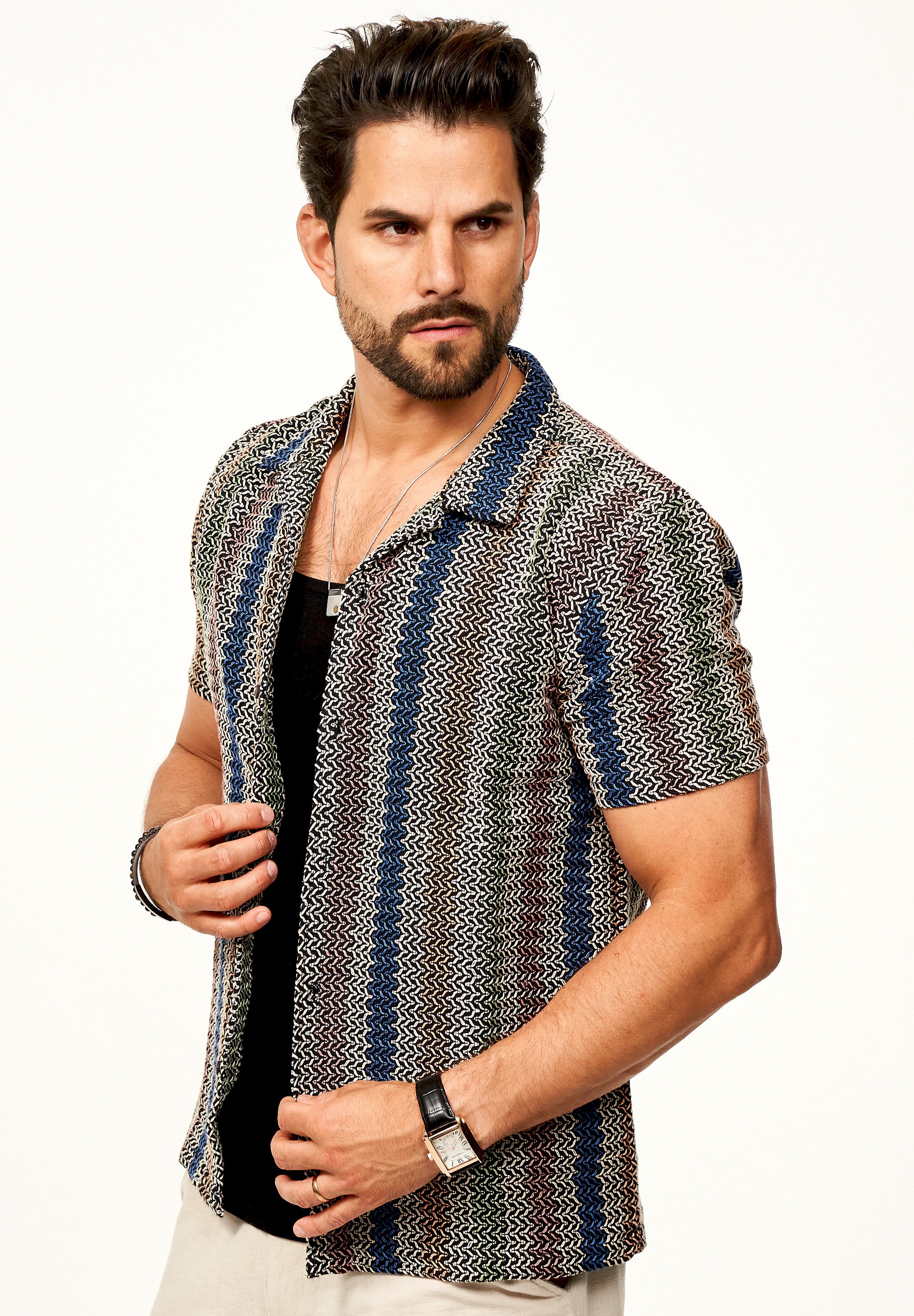 SOULSTAR Kurzarmhemd »Freizeithemd als Kurzam Strick Hemd im Retro-Look - Strick Polo-Hemd Overshirt im Regular-Fit für Herren« Strick Polo-Hemd T-Shirt im Regular-Fit Festival Hemd