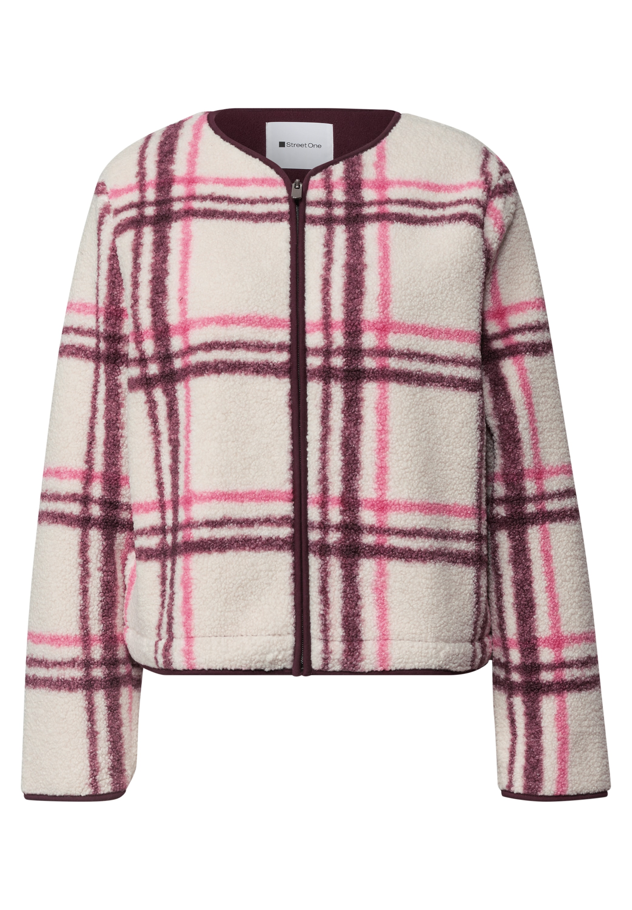STREET ONE Oversize-Shirt Teddy-Jacke mit Rundhals und Karomuster