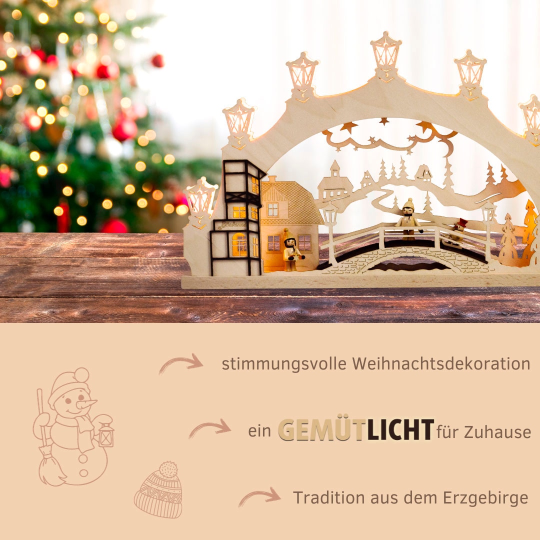 Weigla LED Schwibbogen »Winterkind Erzgebirge mit handgedrechselten Figuren, Lichterbogen«, Erzgebirge garantiert, Weihnachtsdeko Innen, Weihnachtsbeleuchtung