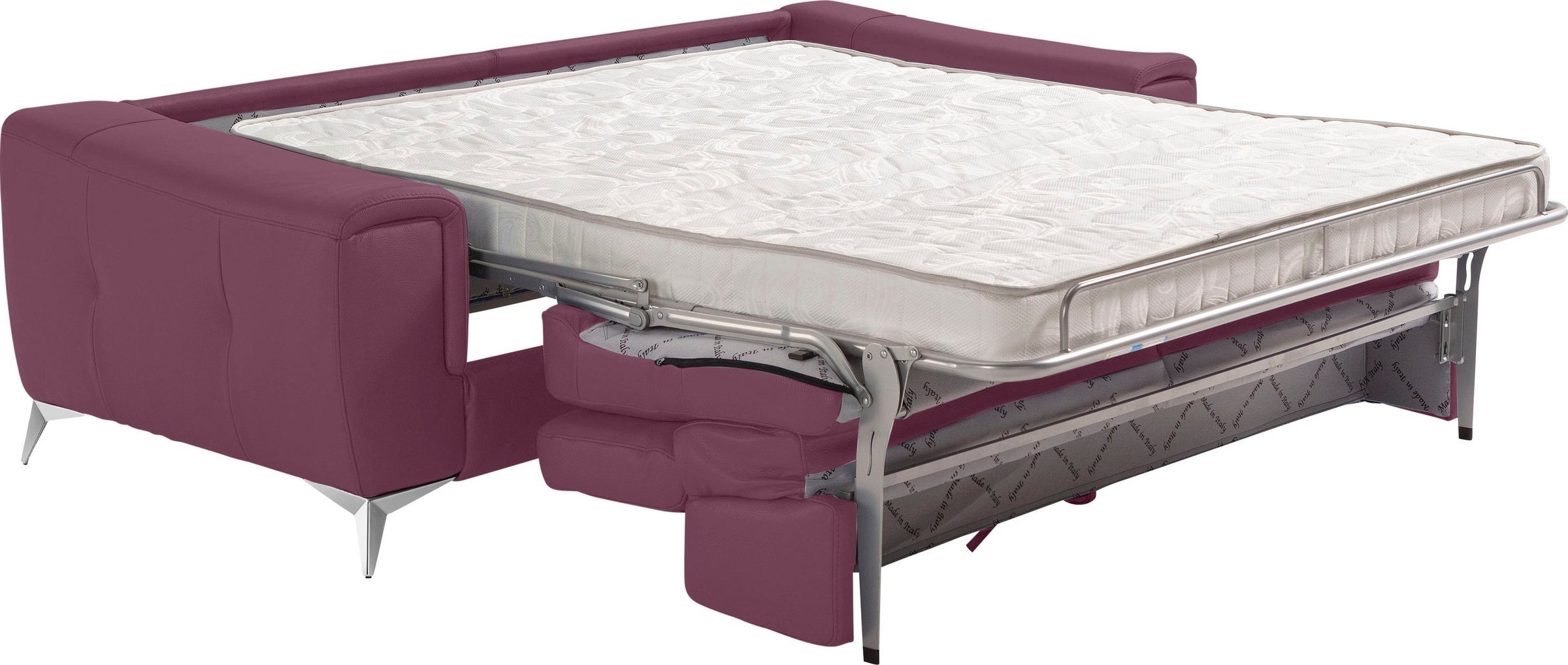 Egoitaliano Schlafsofa »Francine Designsofa, Loungesofa mit Dauerschlaffunktion, Breite 233 cm«, mit Bettfunktion, Leder NUVOLE, violett, Fußfarbe chrom
