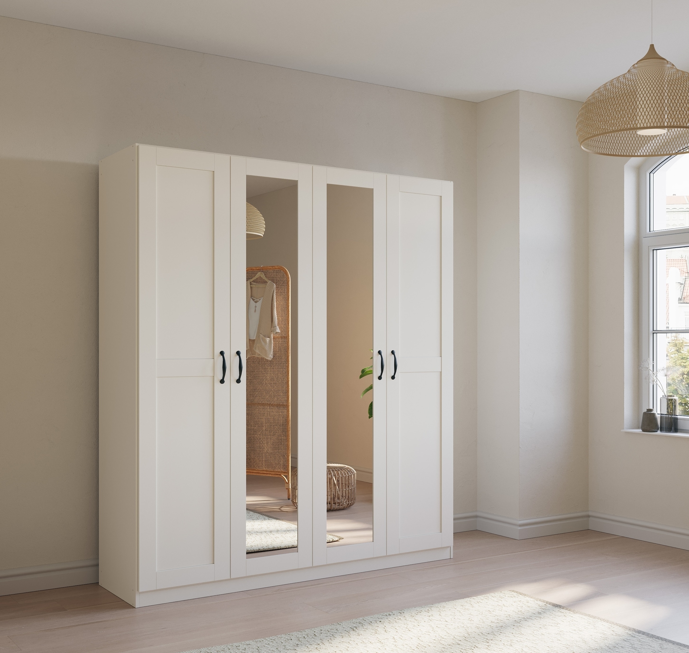 rauch Drehtürenschrank »Cottage by Quadra Spin« in skandinavischem Landhausstil, mit Spiegel