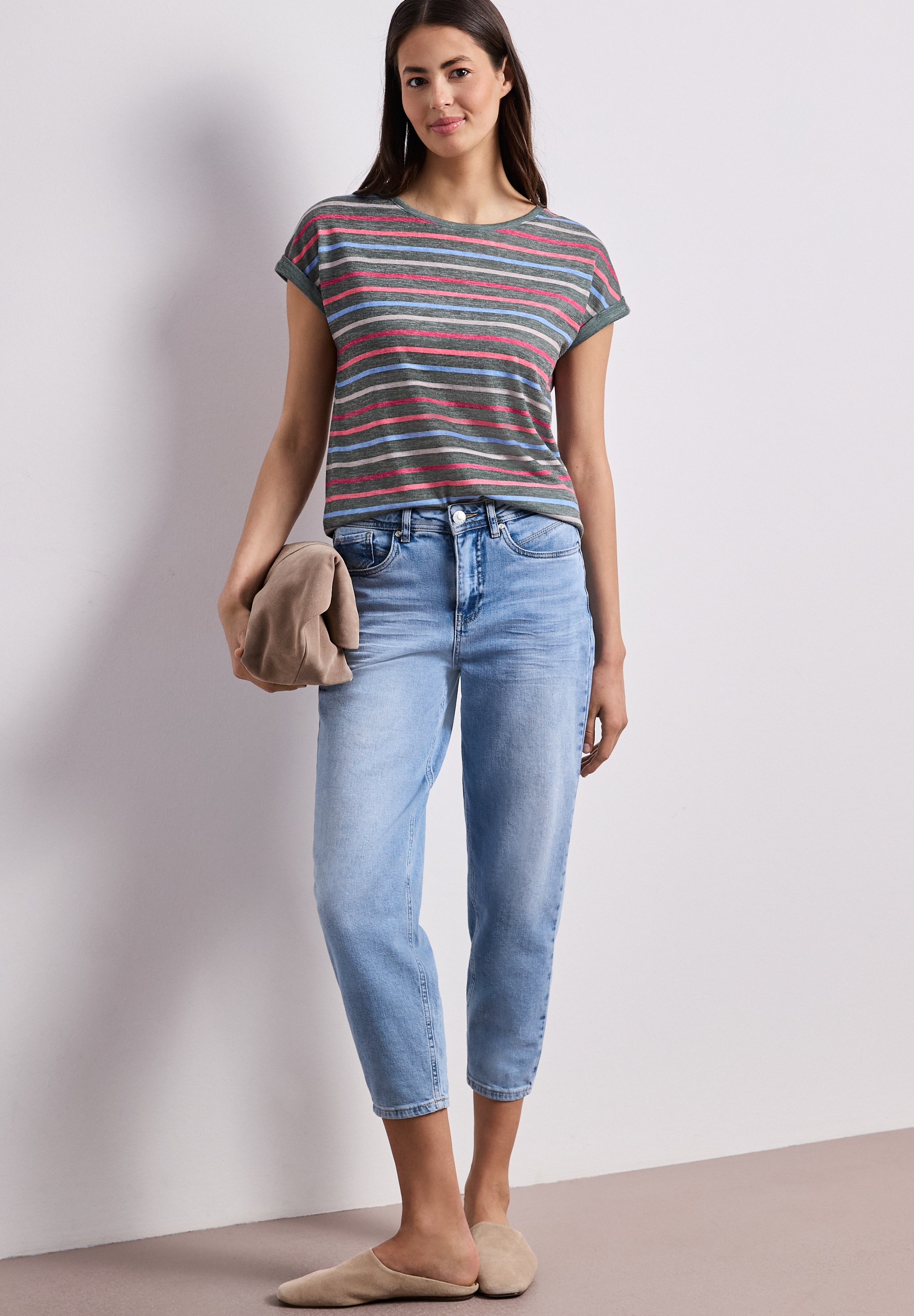 STREET ONE Shirttop Sommershirt mit überschnittenen Schultern