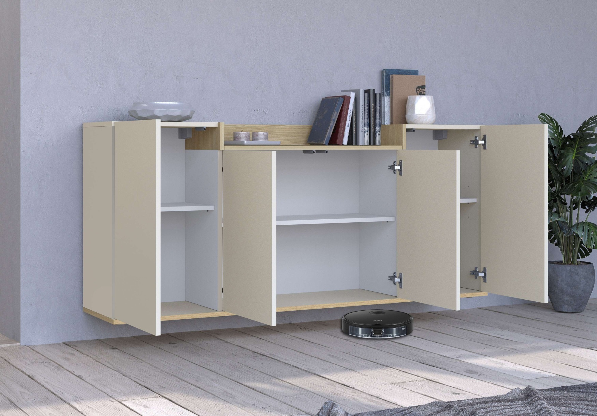 OTTO home Sideboard »BOLSENA, Kommode, Schrank,Lowboard mit 6 Fächer und offenes Ablagefach« 1 Stk. tlg. stehend/hängend montierbar, Made in Italy, B/T/H: 160 × 35 × 71,2 cm