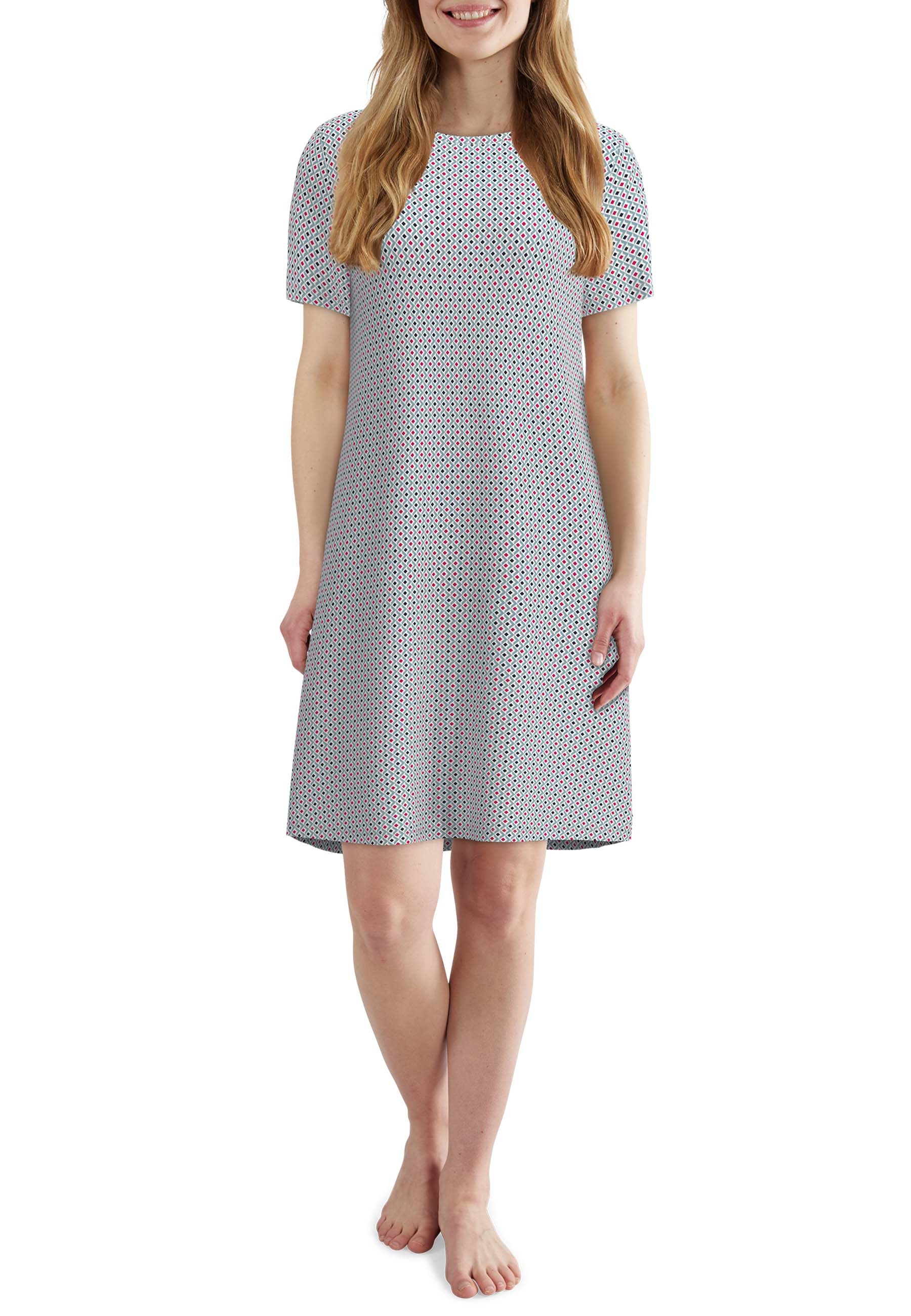 TOM TAILOR Nachthemd mit Muster, knielang, Kurzarm, Rundhalsausschnitt, Baumwollmix