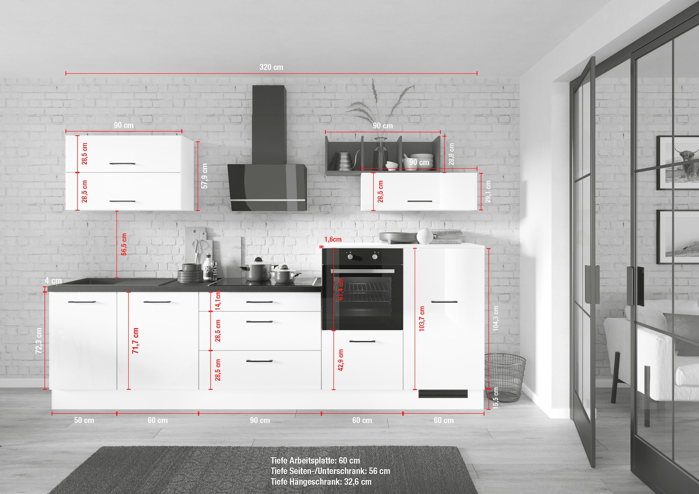 IMPULS KÜCHEN Küchenzeile »"New York", Schubkästen mit Soft-Close,« Set,  wählbare Ausrichtung, Soft-Close-Schubkästen, Breite 320 cm