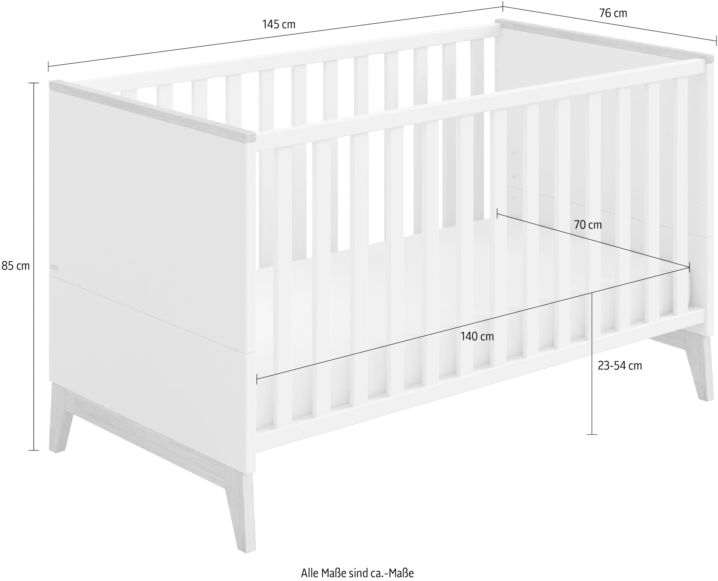 PAIDI Babybett »STIENE 70x140cm in Beige oder Grau, umbaubares Bett mit Massivholz« Gitterbett 4-fach höhenverstellbar, entnehmbare Sprossen, Kinderbett